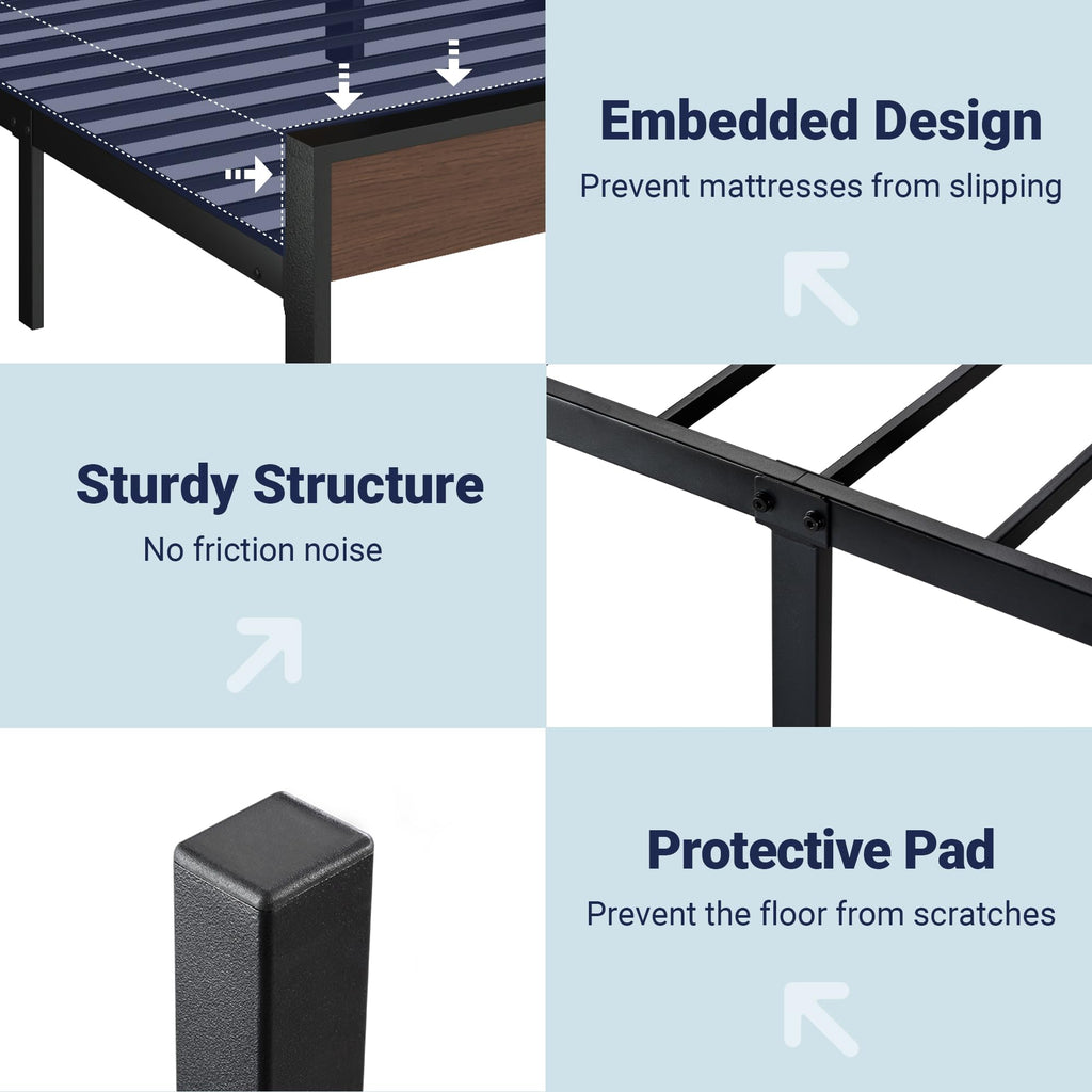 Allewie Twin Size Platform Bed Frame with Wooden Headboard and Footboard, Heavy Duty Metal Slats Support, No Box Spring Needed, Under-Bed Storage, Noise Free, Easy Assembly, Black Oak