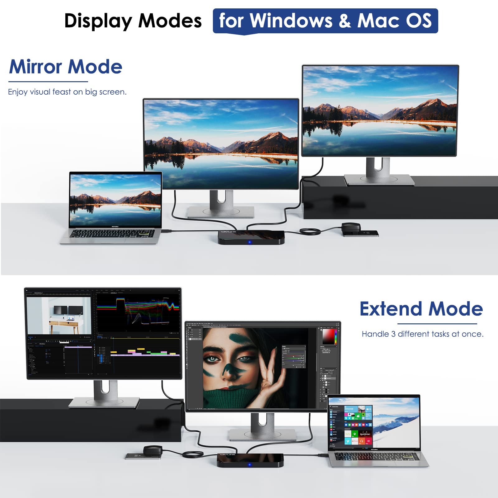 WAVLINK USB Laptop Docking Station Dual Monitors, DisplayLink Laptop Dock for M1-M5 Mac/MacBook Neo, Windows, ChromeOS(HDMI & HDMI/DVI, 6xUSB Ports, LAN, Audio)