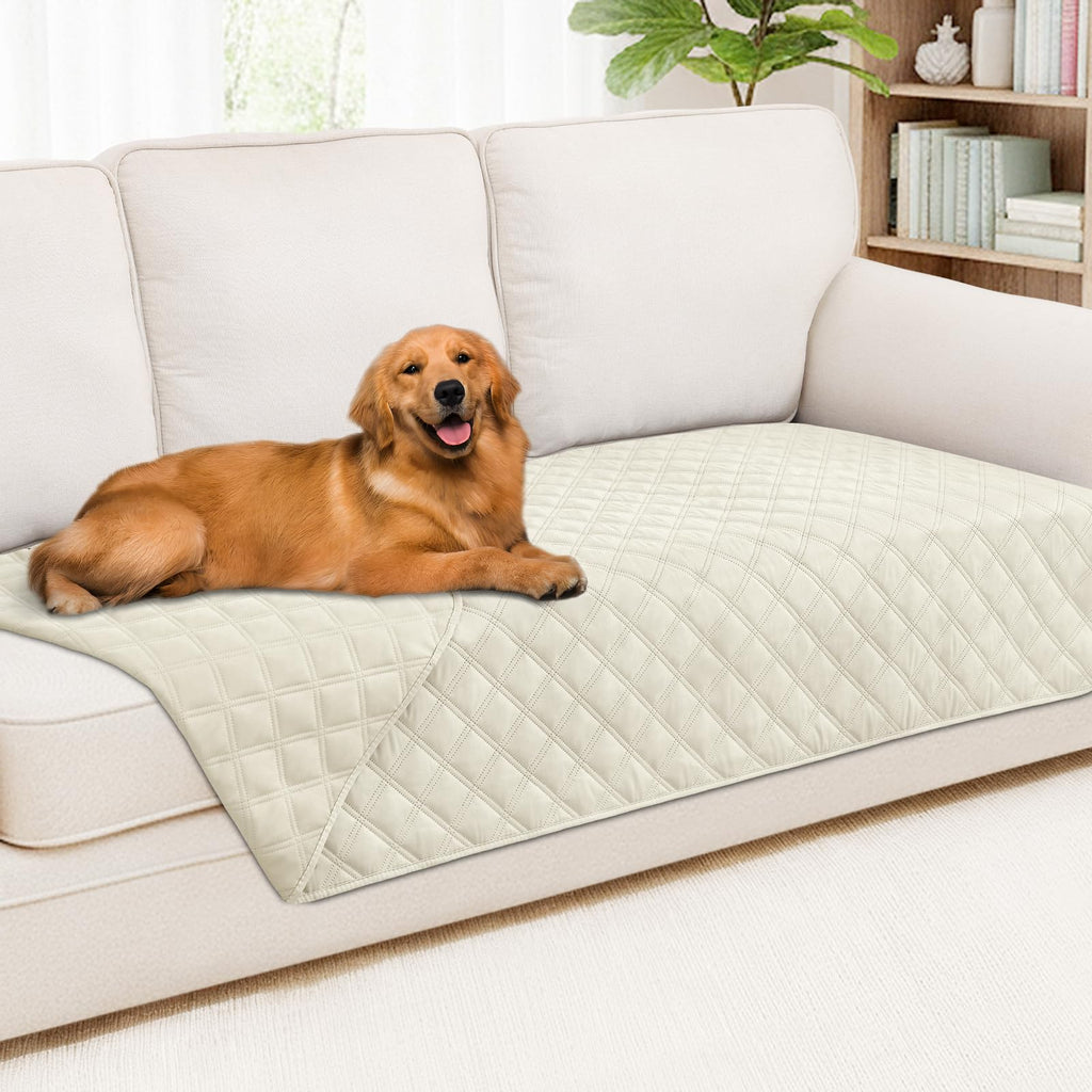 Smiry Waterproof Dog Bed Cover Pet Blanket, Soft Washable Dog Blanket for Furniture Bed Couch Sofa Reversible, Checkered (30"x53", Beige/Beige)