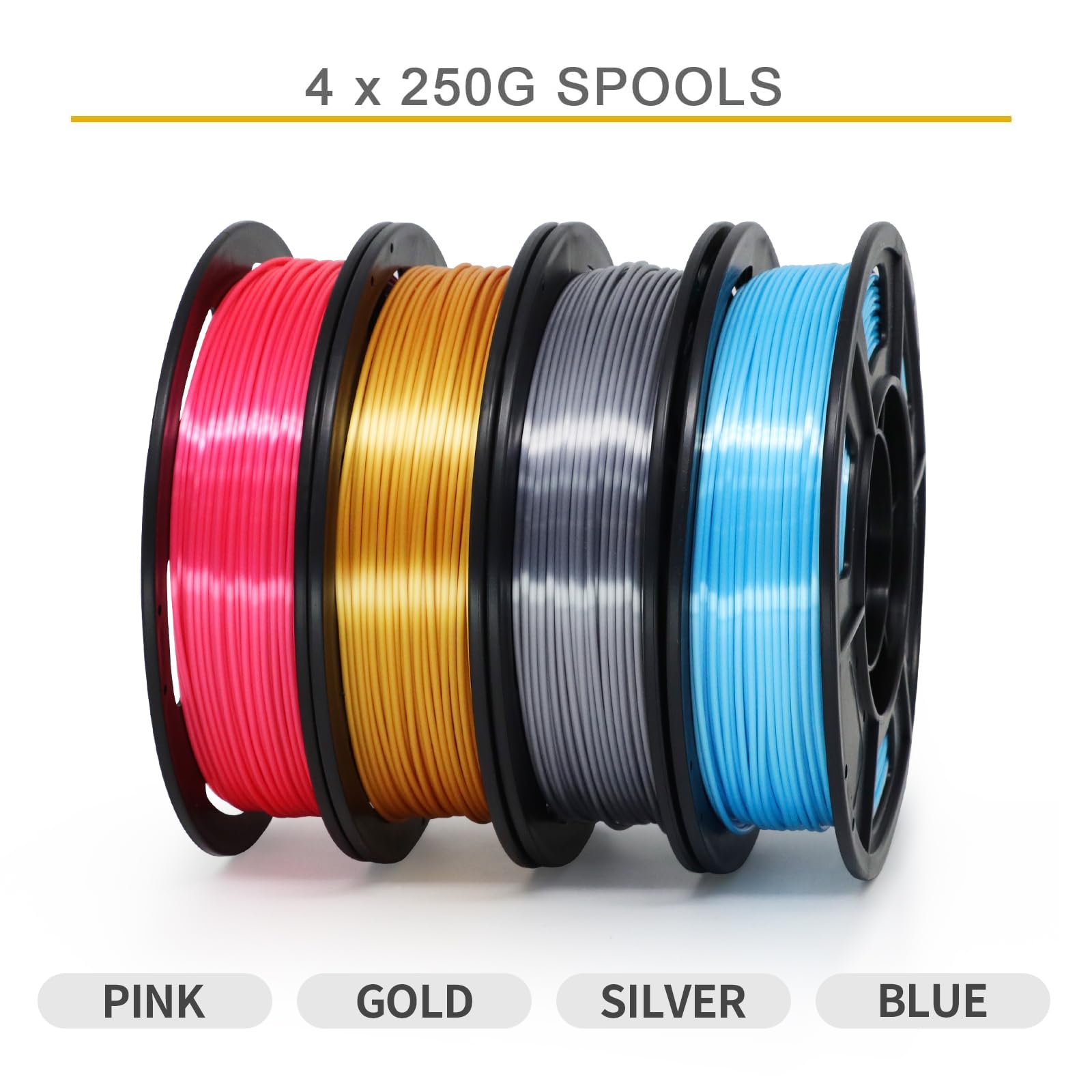 RepRapper PLA Filament, Multicolor Glitter Sample Pack, Shiny Galaxy Silk PLA1.75MM for 3D Printer, Glow in The Dark Sparkle Laser Series 3D Printer Filament, 250g*4