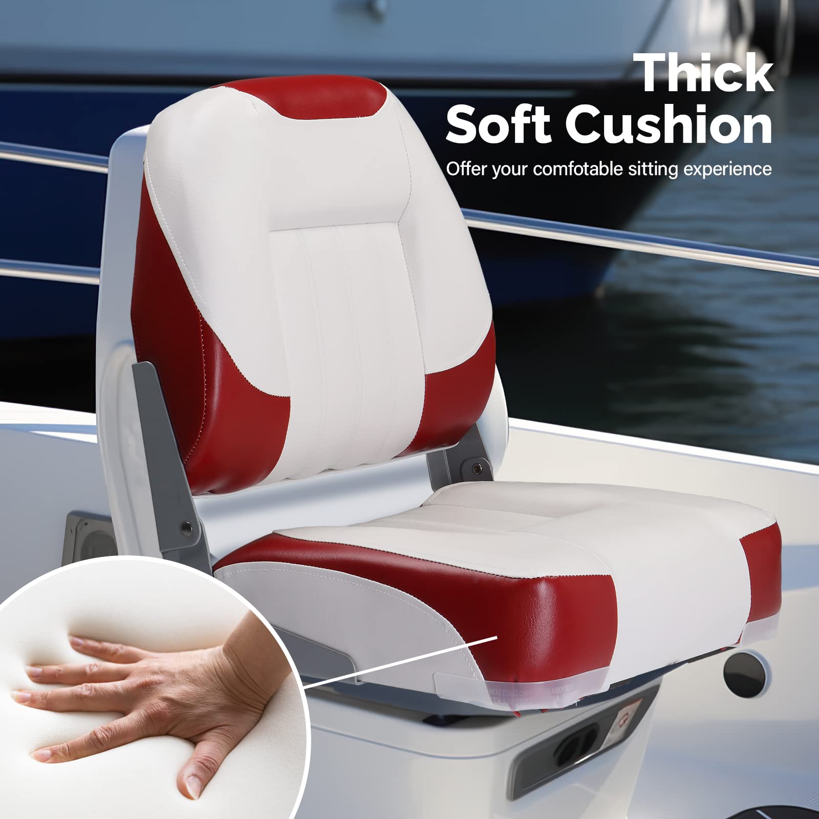 PEXMOR Boat Seats, Low/High Back, Folding, Waterproof, Captain Seat, 2 Packs (High Back-Blue & White)