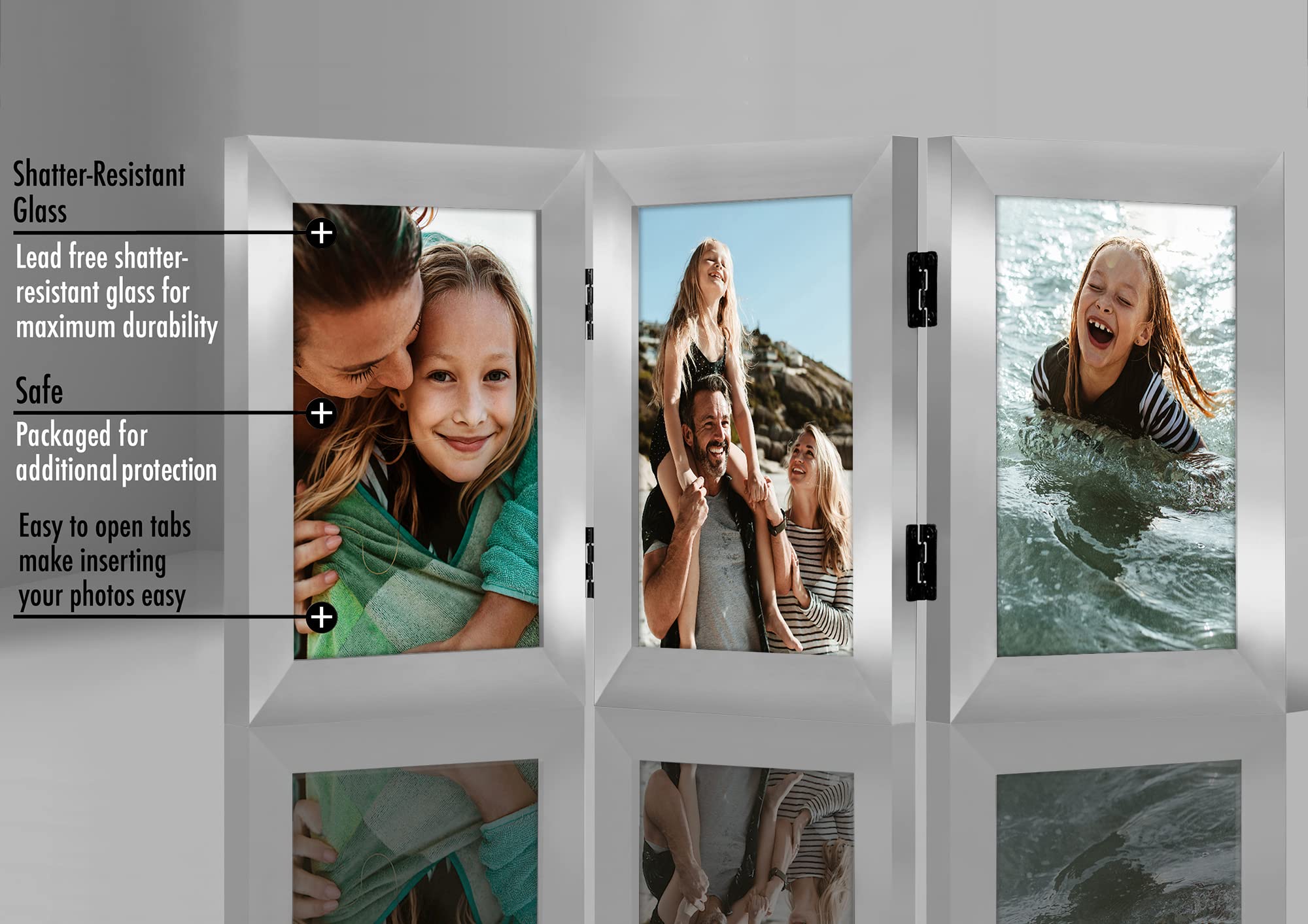 Americanflat Hinged 4x6 Picture Frame with Shatter-Resistant Glass - Double Picture Frames with Engineered Wood - Signature Collection - Photo Frame for Tabletop Display - Black