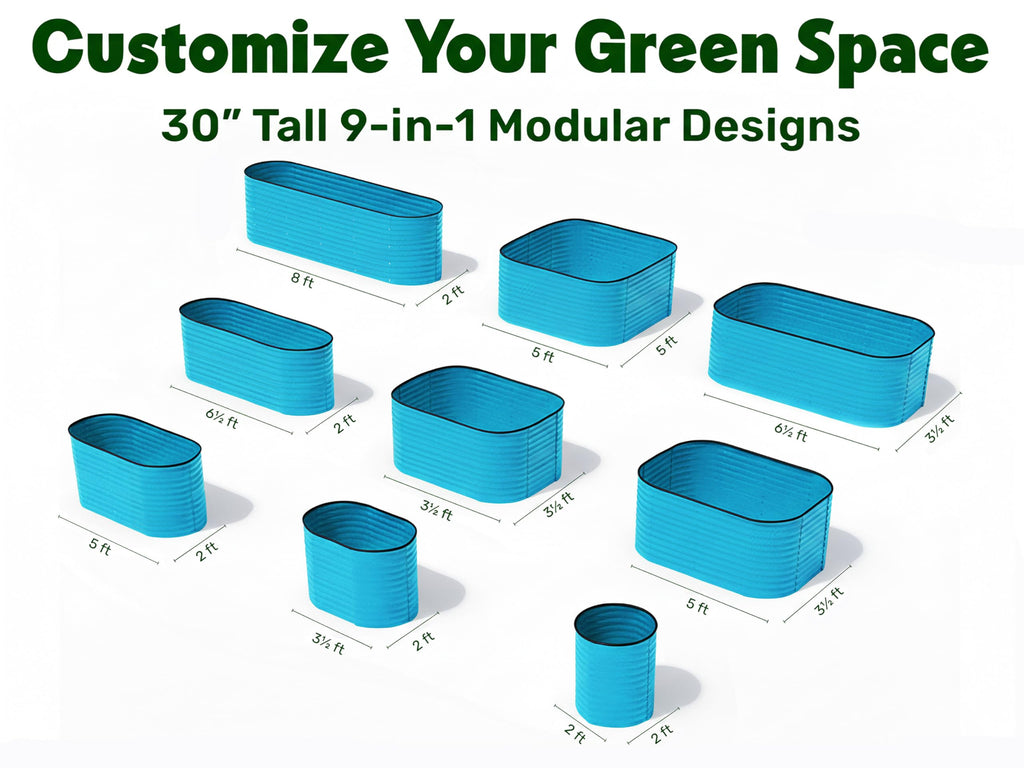 9-in-1 Galvanized Steel Raised Garden Bed // 8×2×1.5 ft Modular Planter for Gardening, Vegetables, Flowers // 18" Tall Metal Raised Garden Beds Outdoor (Dark Green) // Patented Design Planter Box