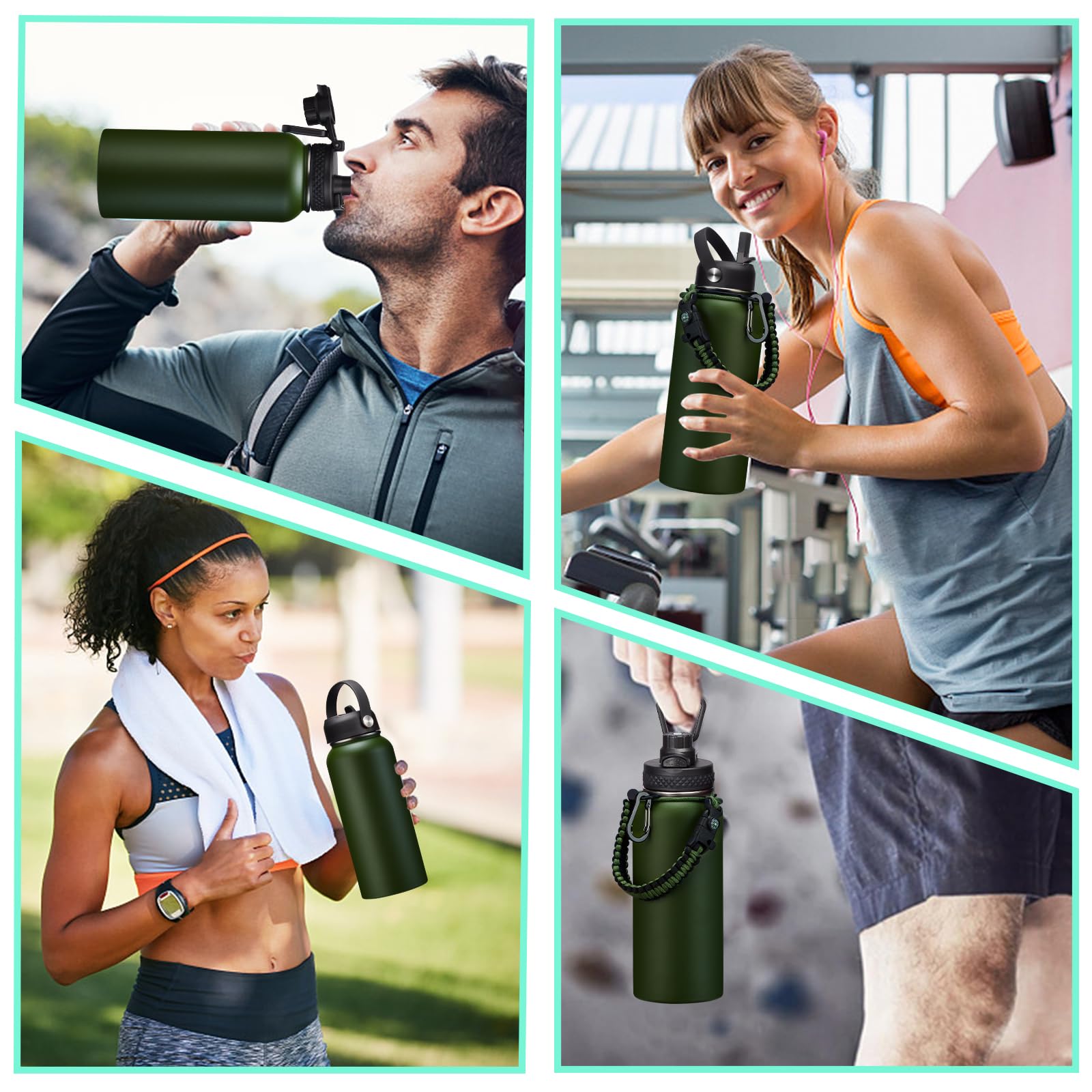 Insulated Water Bottle 32 oz - Cold-48h & Hot-24h Stainless Steel Vacuum Flask with Straw & Pop-up Chug Lid, Leak Proof 32oz Water Bottles, Wide Mouth Hydro Metal Thermal Cups for Gym Work