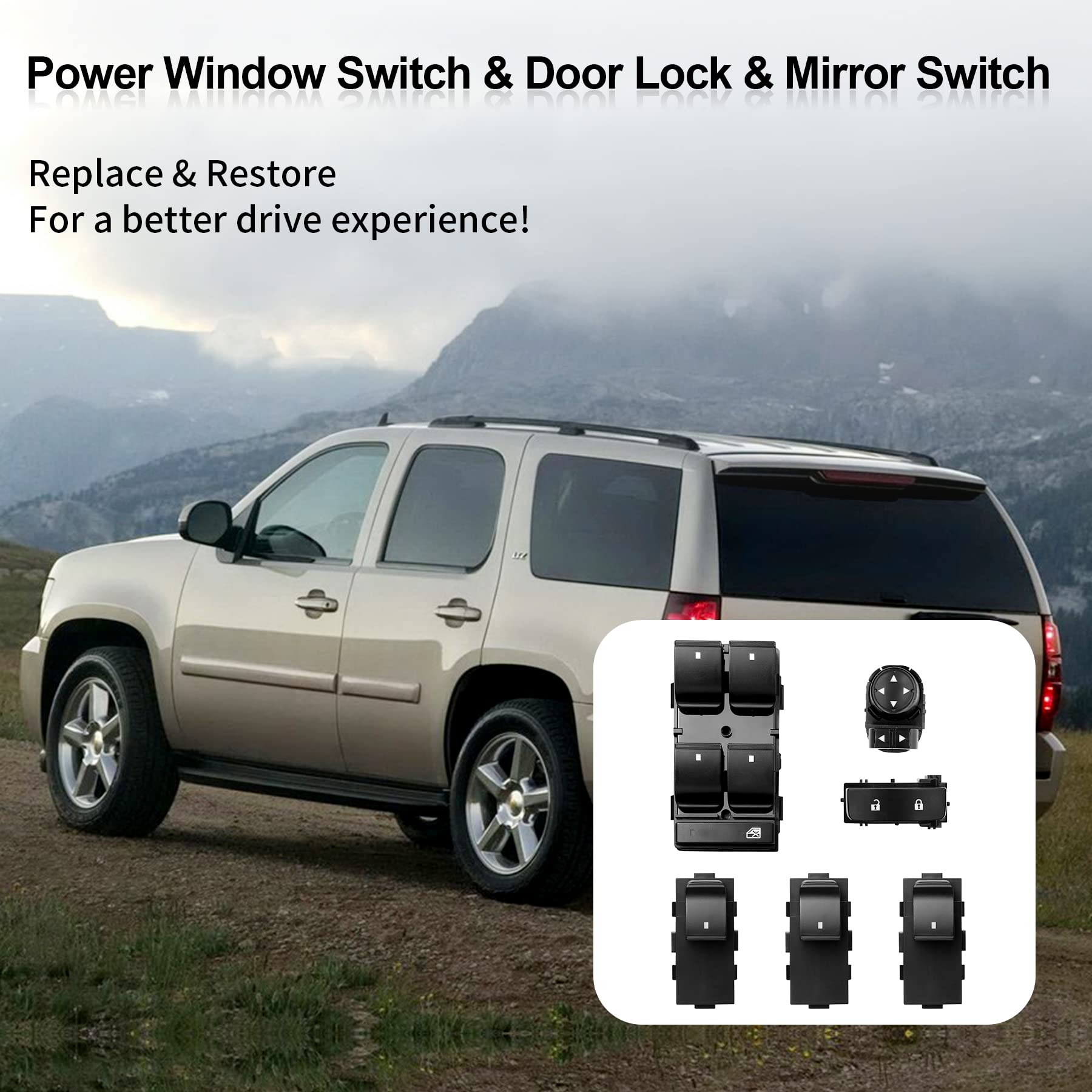 Power Window Switch Passenger Front Right, Rear Left or Right | Window Buttons | Fits GMC Acadia, Sierra, Chevy Silverado, Tahoe & More Year Model 2006-2015 | #22895545, 15888174