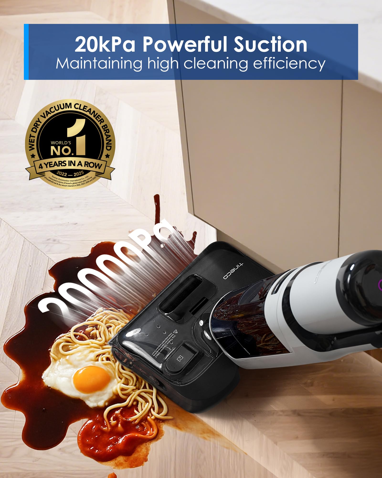 Tineco Floor ONE i5 Stretch Wet Dry Vacuum Cleaner, Vacuum & Mop in One Step, 20kpa Powerful Suction, 180° Lay-Flat Design, Anti-Tangle Design, Dual-Sided Edge Cleaning, Up to 30* Minutes Runtime