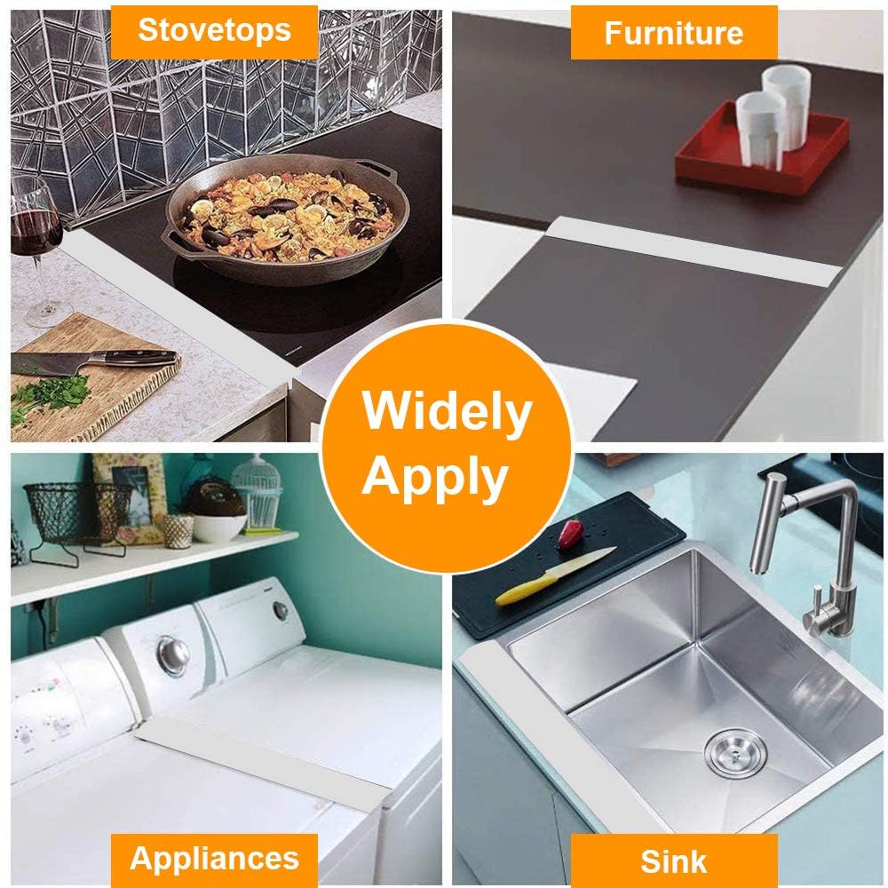 FLSEPAMB Silicone Stove Gap Covers, 2 Pack Heat Resistant Oven Gap Filler Seals Gaps with Anti-Slip Mirror Base, Stain Resistant Stove Counter Gap Cover Silicone Strips Between Stovetop and Counter