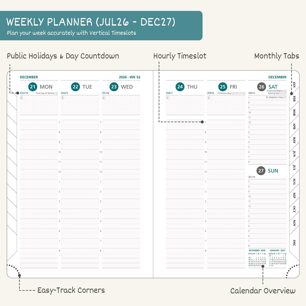 BEZEND Pocket Planner 2026-2027 Weekly and Monthly (3.5" x 6") 18 Months Small Academic Calendar (Jul 26-Dec 27) Ideal for Students, Work & Home, Storage Pocket, PU Leather Hardcover -Black