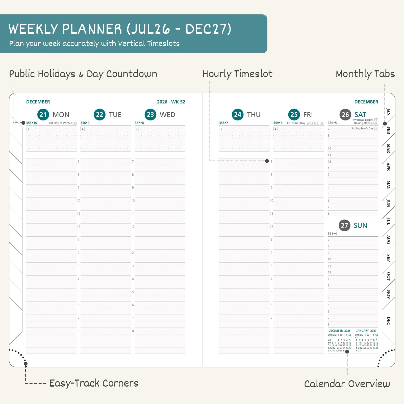 BEZEND Pocket Planner 2026-2027 Weekly and Monthly (3.5" x 6") 18 Months Small Academic Calendar (Jul 26-Dec 27) Ideal for Students, Work & Home, Storage Pocket, PU Leather Hardcover -Black