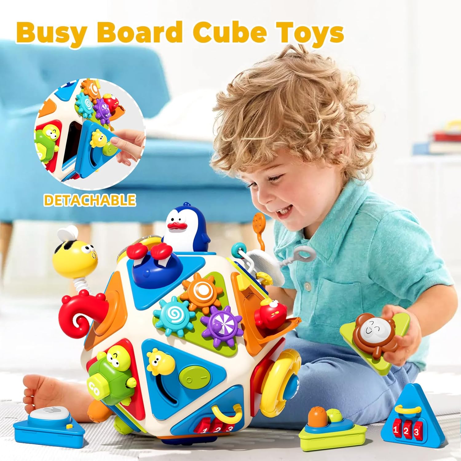 Vanvimen Toddler Toys for 1 Year Old Boy, Montessori Toys for 1 Year Old, 20-in-1 Travel Activities Busy Board Cube, Sensory Toys for Toddlers 1-3, for 1 Year Old Boy Girl