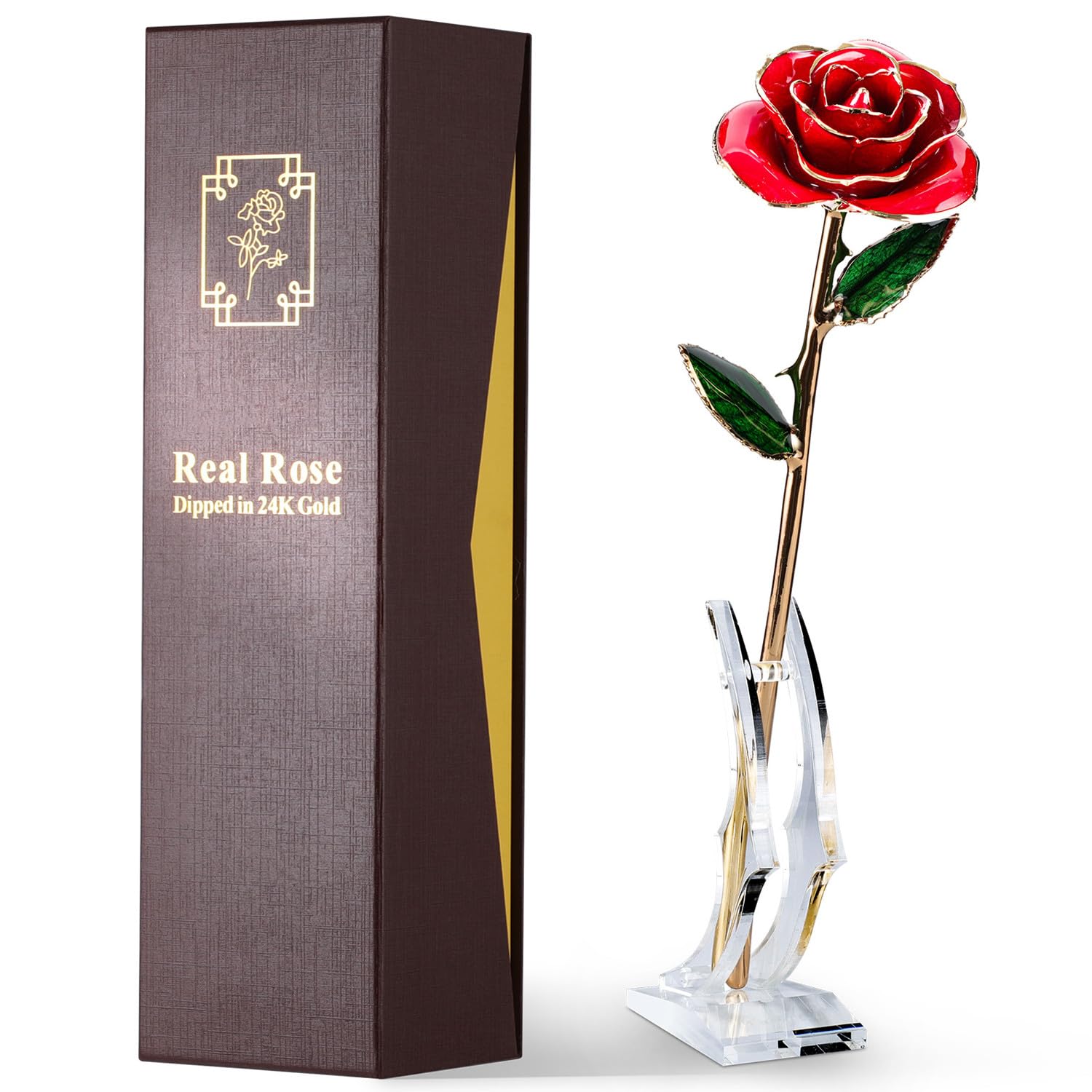 24K Gold Dipped Real Rose – Handcrafted, Bold, One of a Kind – Romantic Gift for Her – Ideal for Birthday, Anniversary, Mother’s Day, Valentine’s (Black)