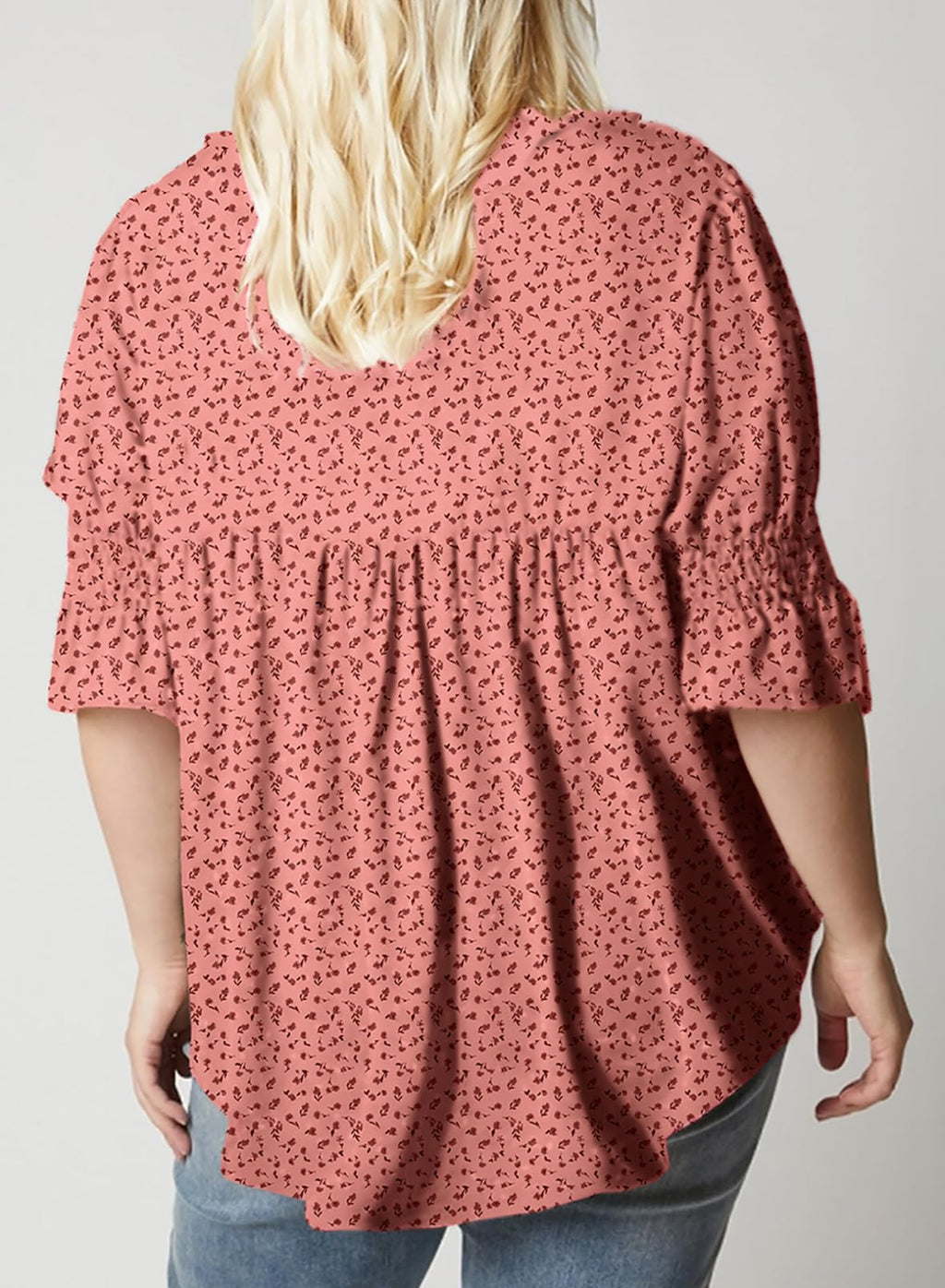 Eytino Plus Size Tops for Women Summer V Neck Short Sleeve Boho Floral Printed Flowy Chiffon Shirts Blouse(1X-5X)