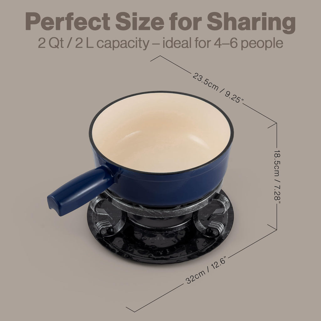 Swissmar Lugano Cast Iron Cheese Fondue Set, 9-Piece, 2 QT / 2 L - Ideal for Melting Cheese, Chocolates, Caramel, & More - Perfect for Kitchen Collection & Gift Giving - Matte Black