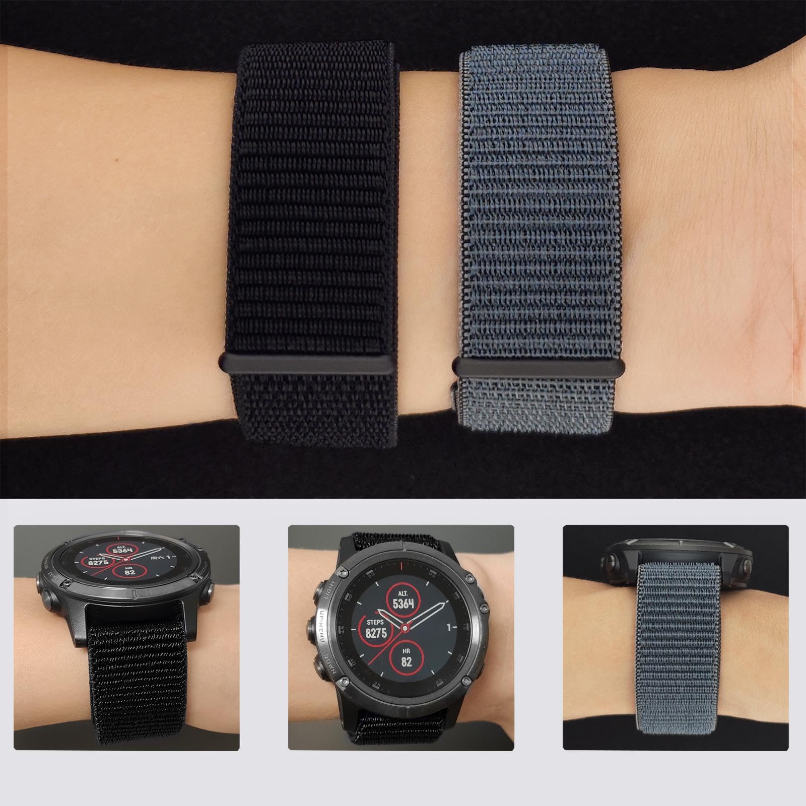 Abanen Hook and Loop Quick Dry Watch Band for Fenix 8 47mm/ epix Pro 47mm / Fenix 7/6/5, 22mm Woven Nylon Ultralight Sport Wristband Strap for Garmin Instinct 2, Instinct 3 45mm