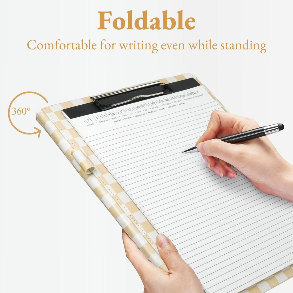 Padfolio Portfolio Resume Folder with Pocket, Premium Faux Leather Interview Writing Legal Pads Document Organizer Portfolio with Business Card Holder (Black)