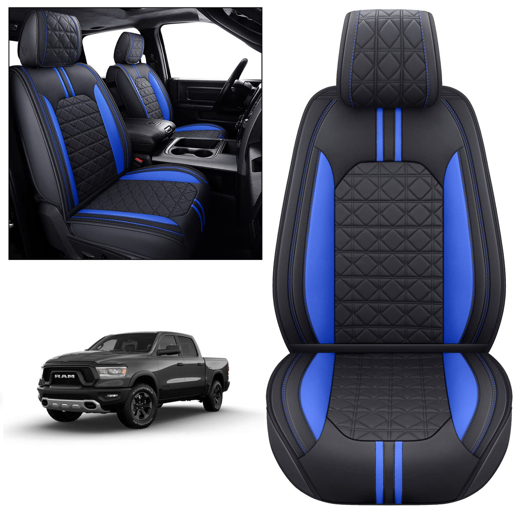 YIERTAI Dodge RAM Seat Covers Fit for 2009-2023 2024 2025 2026 1500/2500/3500HD Pickup Front Seats Only Crew Double Cab Quad Cab Waterproof Leather Seat Covers(2 PCS Front only/Black)