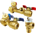 3/4 Inch IPS Isolator Tankless Water Heater Service Valve Kit with Pressure Relief Valve, Clean Brass, 3/4 Inch Service Installation Valve for rheem,rinai,ecosmart,navien,noritz,takagi,bosch