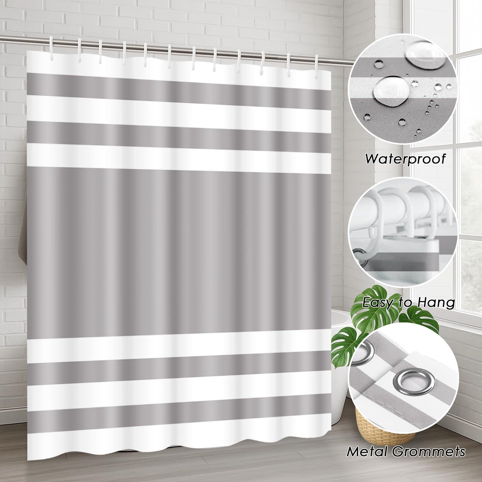 Beige Geometric Shower Curtain Set with Toilet Lid Cover and Non-Slip Rugs for Bathroom, Black Grey White Checkered 4 Pcs Shower Curtain, Modern Abstract Bathroom Set with 12 Hooks