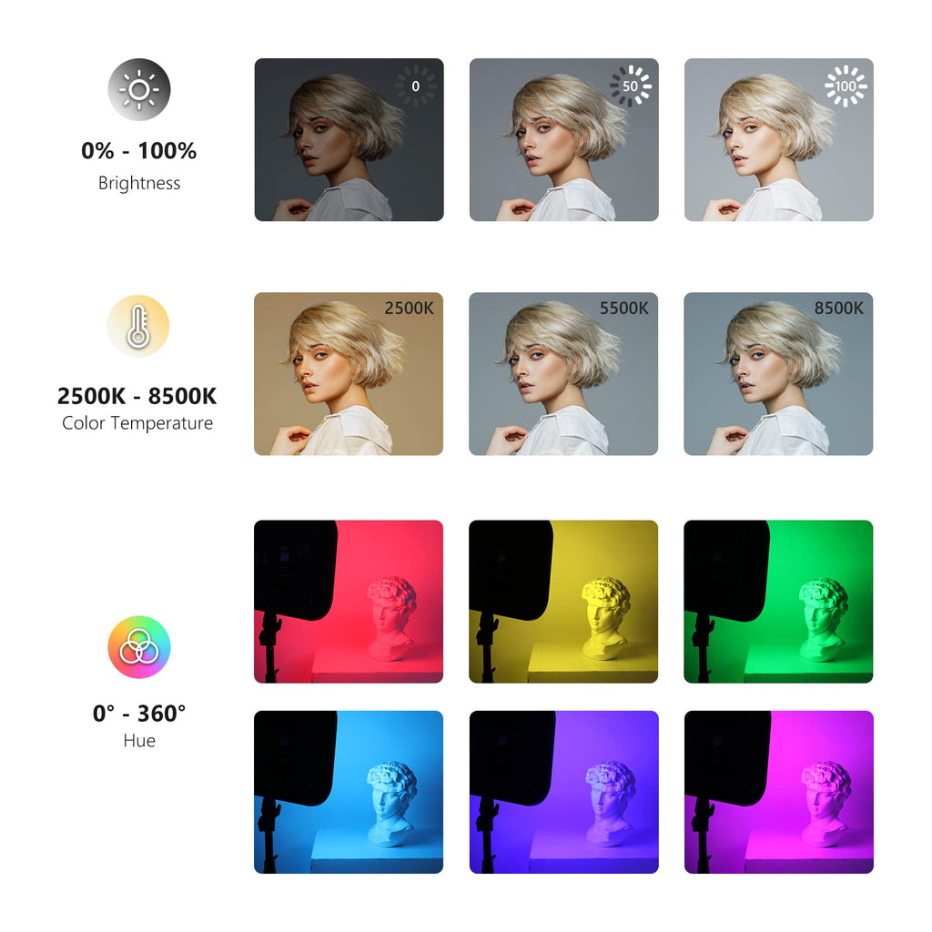 NEEWER RGB168 18.3" RGB LED Video Panel Light with App Control, Bluetooth, 2 Pack Tripod Stand Kit, 60W/360° Full Color/2500-8500K/CRI97+, Studio Photography/YouTube/Game Streaming
