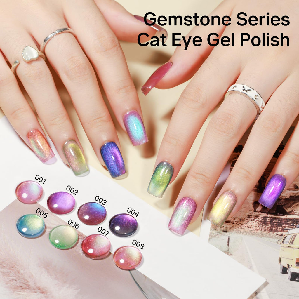 MIZHSE Cat Eye Gel Nail Polish, Moonlight Magnetic Gel Polish and Sheer Nude Nail Kit with 1 Magnet Stick, Glass Shiny Effect Silver Pink Purple Soak Off Manicure Home DIY