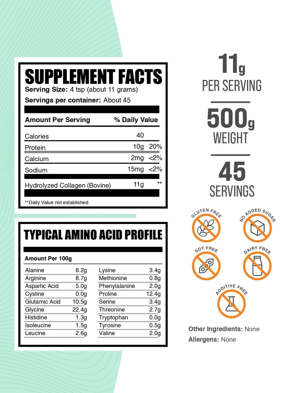 BulkSupplements.com Collagen Peptides Powder - Bovine Collagen Powder, Powdered Collagen Supplement - Hydrolyzed & Gluten Free, 11g per Serving, 500g (1.1 lbs) (Pack of 1)