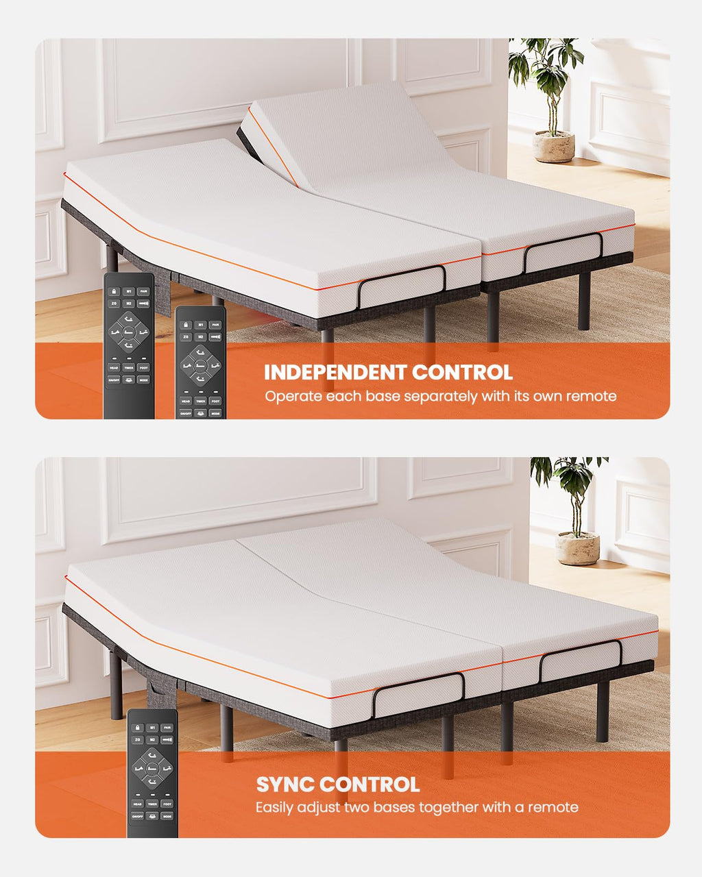 AMADA HOMEFURNISHING Adjustable Bed Frame with Massage, App-Controlled Twin XL Adjustable Bed Base with 4 USB Ports & Under-Bed LED Light, Wireless Electric Bed Frame, 4 Height Options, TXL2