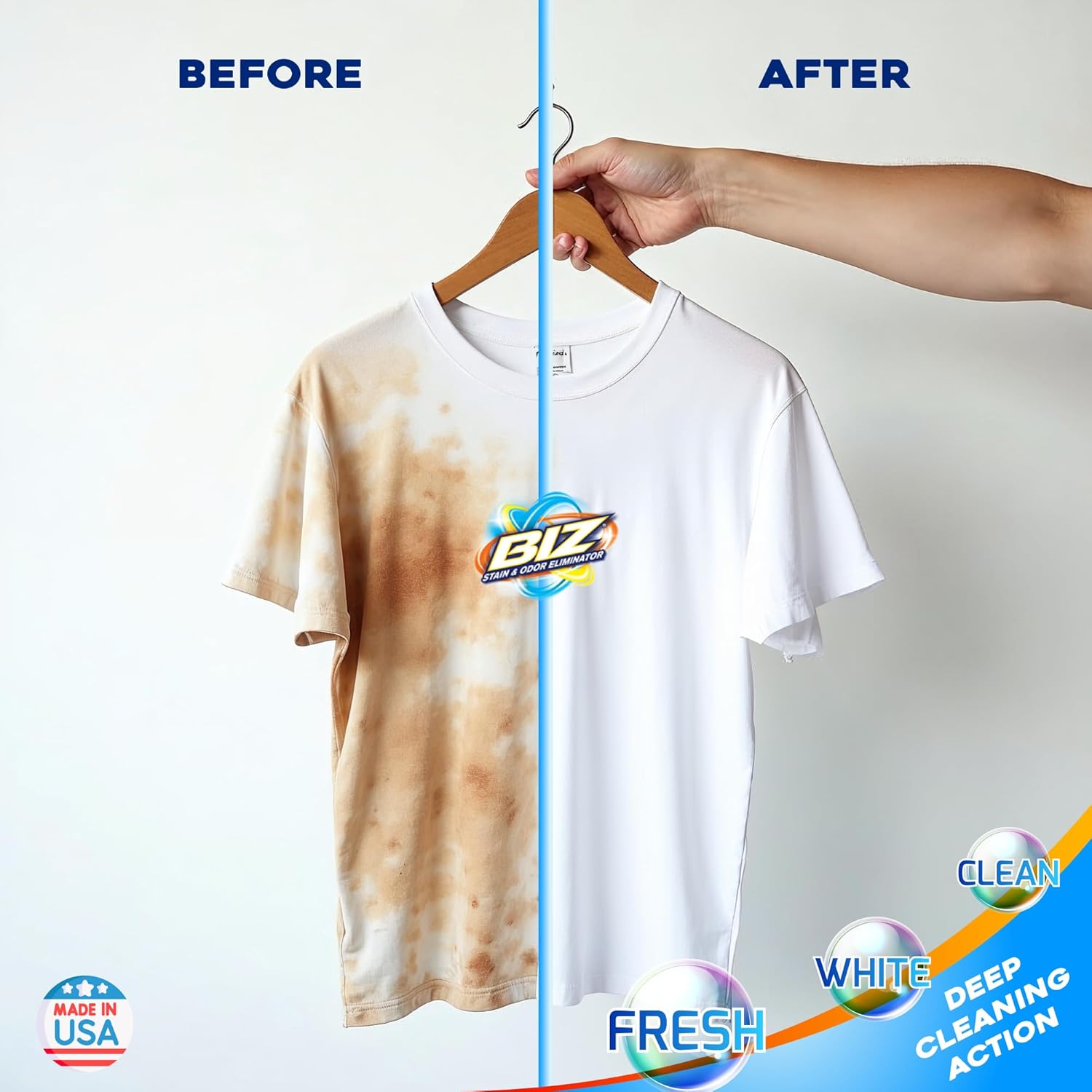 Biz Laundry Detergent Liquid Booster, Stain and Odor Eliminator for Tough Stains Like Sweat Grass and Food Grease, Best Stain Remover for Clothes, Color Safe, Bleach Free, 2 Pack, 100 fl oz Total