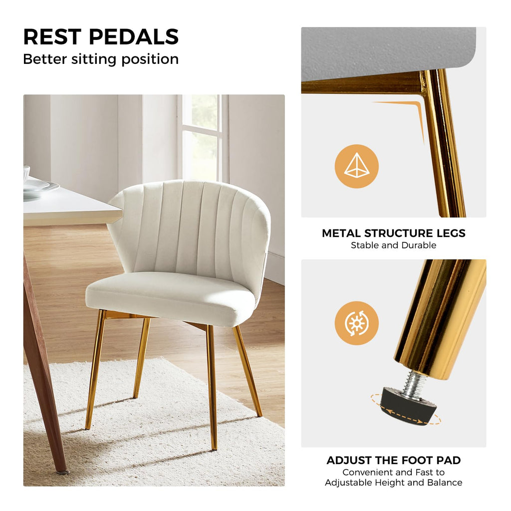 HULALA HOME Velvet Dining Chairs, Modern Small Armless Accent Chair with Gold Metal Legs, Living Room Upholstered Cute Side Chair, Elegant Tufted Back Vanity Chair for Bedroom, Auburn
