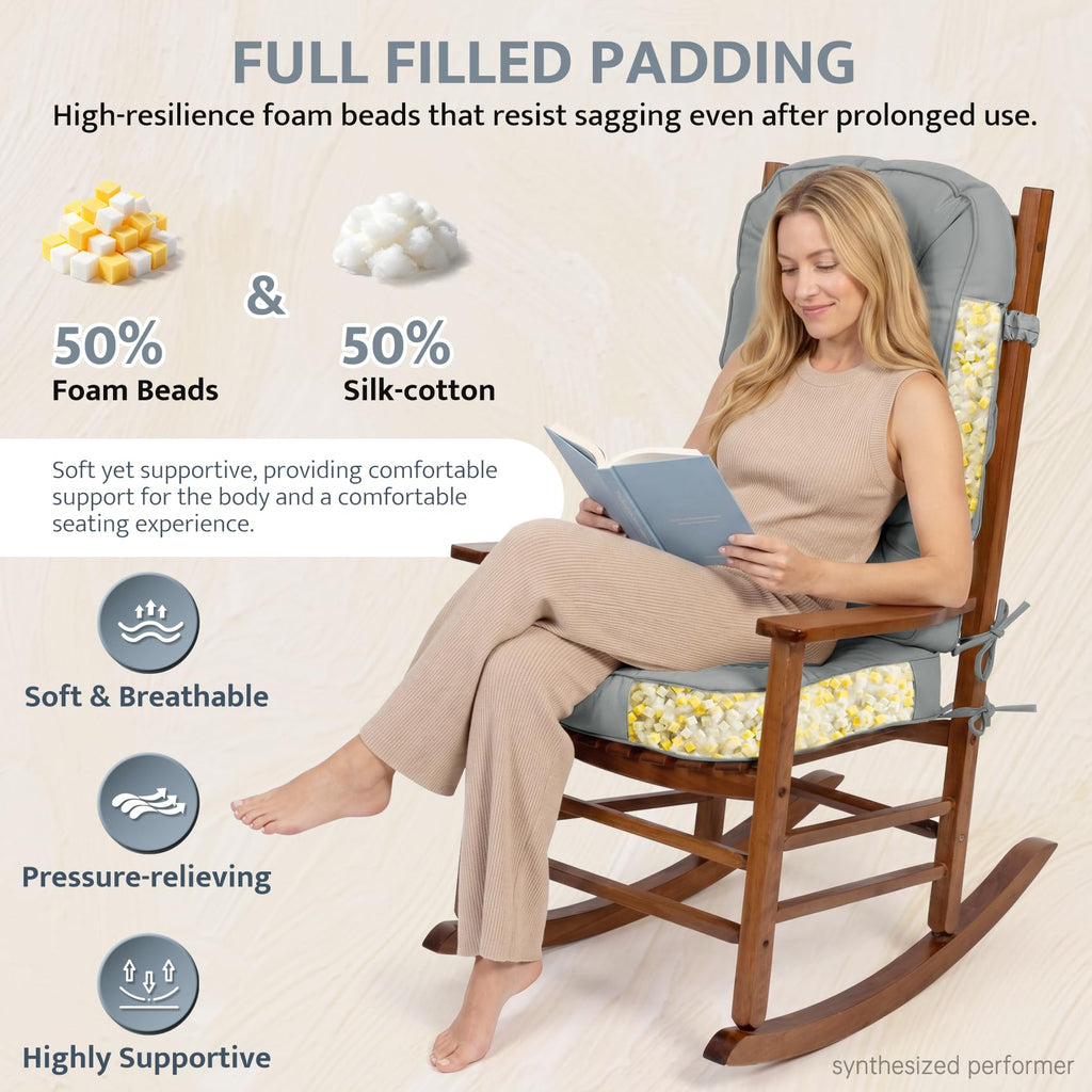 mudilun Rocking Chair Cushion - Non-Slip Tufted 4-Inch Thickened Rocking Chair Cushions with Ties Indoor/Outdoor Wooden Rocking Chair Pad for Living Rooms, Bedrooms, and Balconies