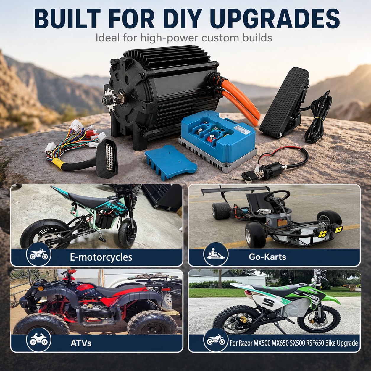 36V Motor Kit 1000W Electric Brushless DC Motor Kit 5.7N.M Go Kart Electric Motor 3100RPM Electric Dirt Bike Motor No Bracket BLDC Motor for Electric Scooter Ebike Controller Ebike Throttle with Key