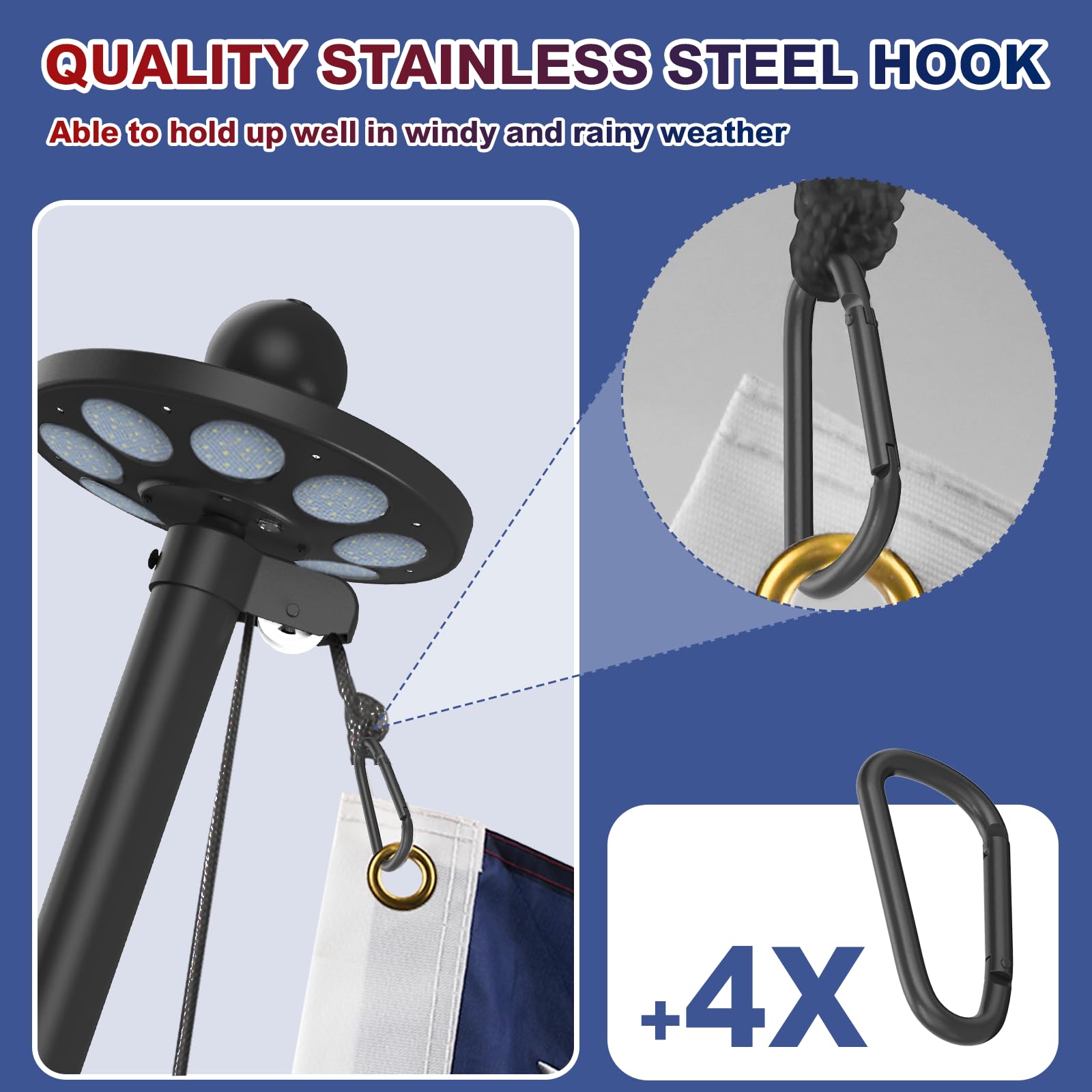 Upgraded 10 Gauge 20FT Heavy Duty Flag Pole Kit with 136 LED Solar Light, Extra Thick Flagpole for Outside House in Ground, Bottom 3 mm Thick & Width 3.35 in, 120MPH Wind Rated