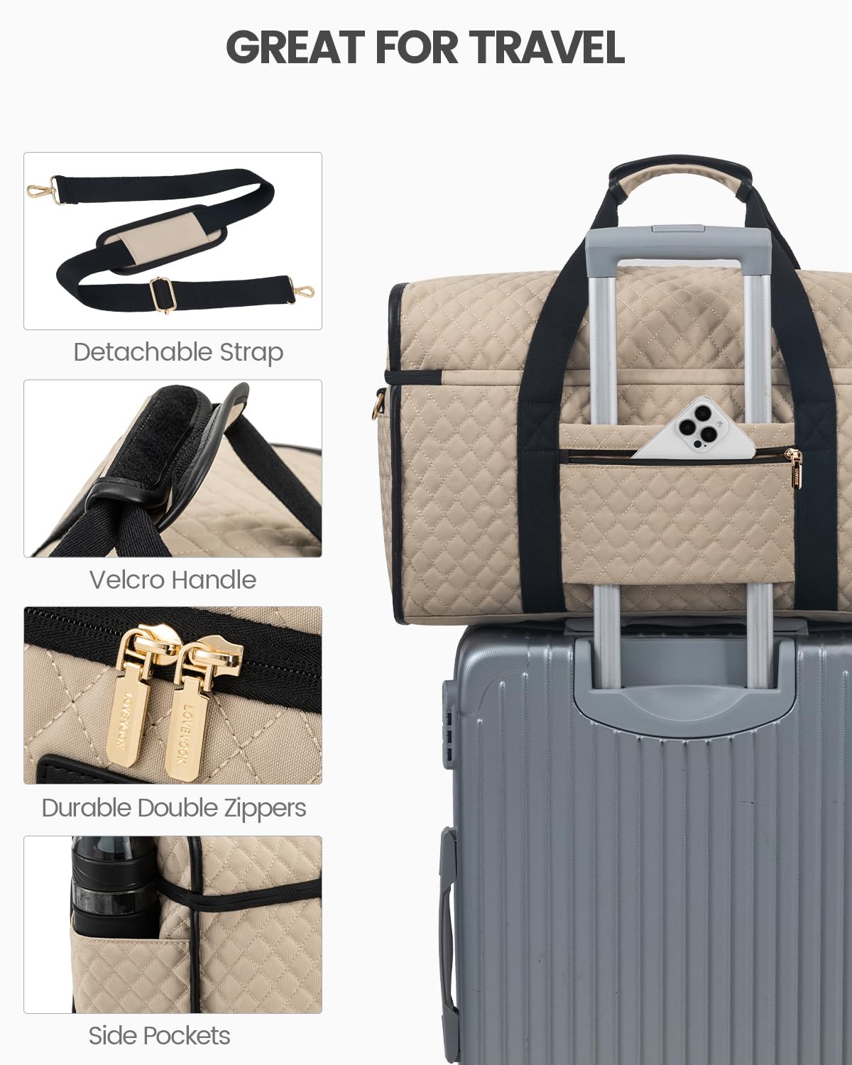 LOVEVOOK Travel Duffle Bag - Weekender & Overnight Bag with Toiletry & Wet Pocket, Carry-On Size, 3pc Set