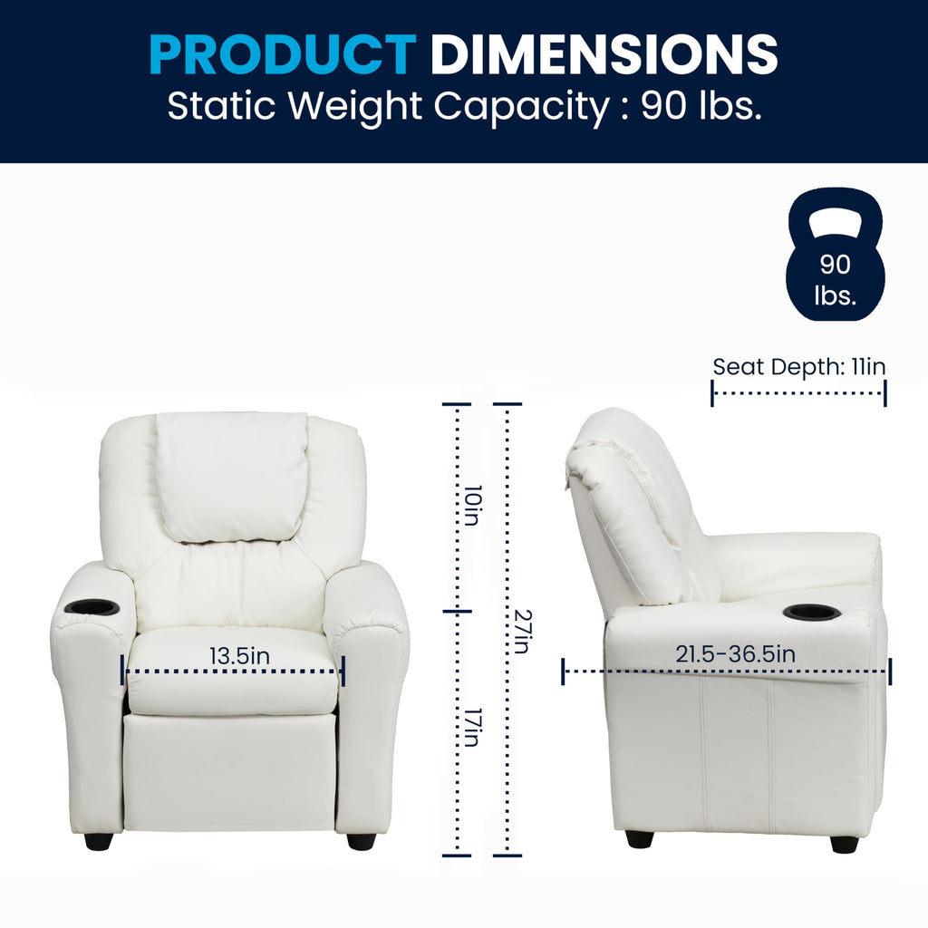 Flash Furniture Vana Vinyl Kids Recliner with Cup Holder, Headrest, and Safety Recline, Contemporary Reclining Chair for Kids, Supports up to 90 lbs., Beige
