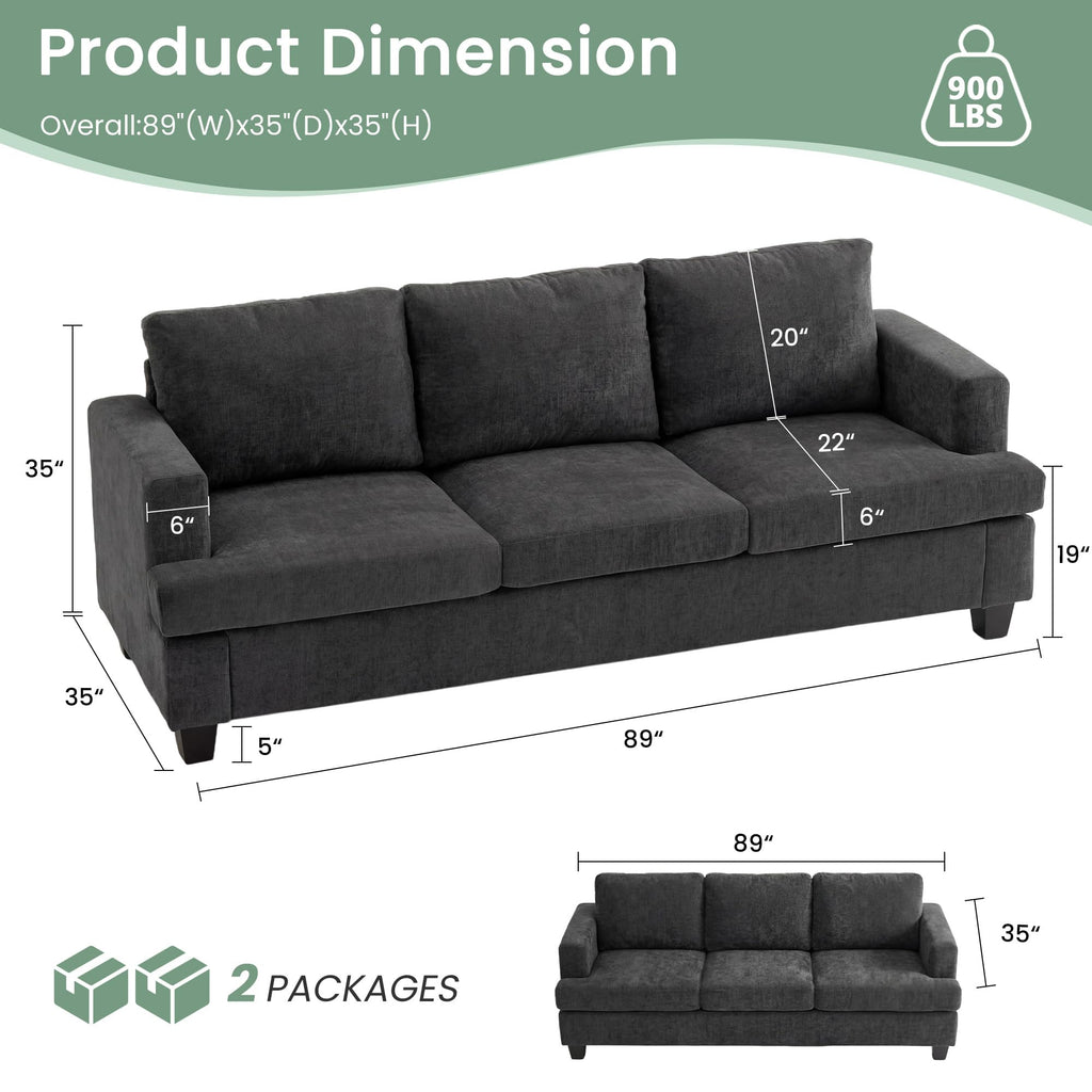 YOUDENOVA 2 Piece Set Comfy Sofa Couch, Loveseat Sofa * 2 with Deep Seats, Modern Sleeper Couch for Living Room, Black Corduroy