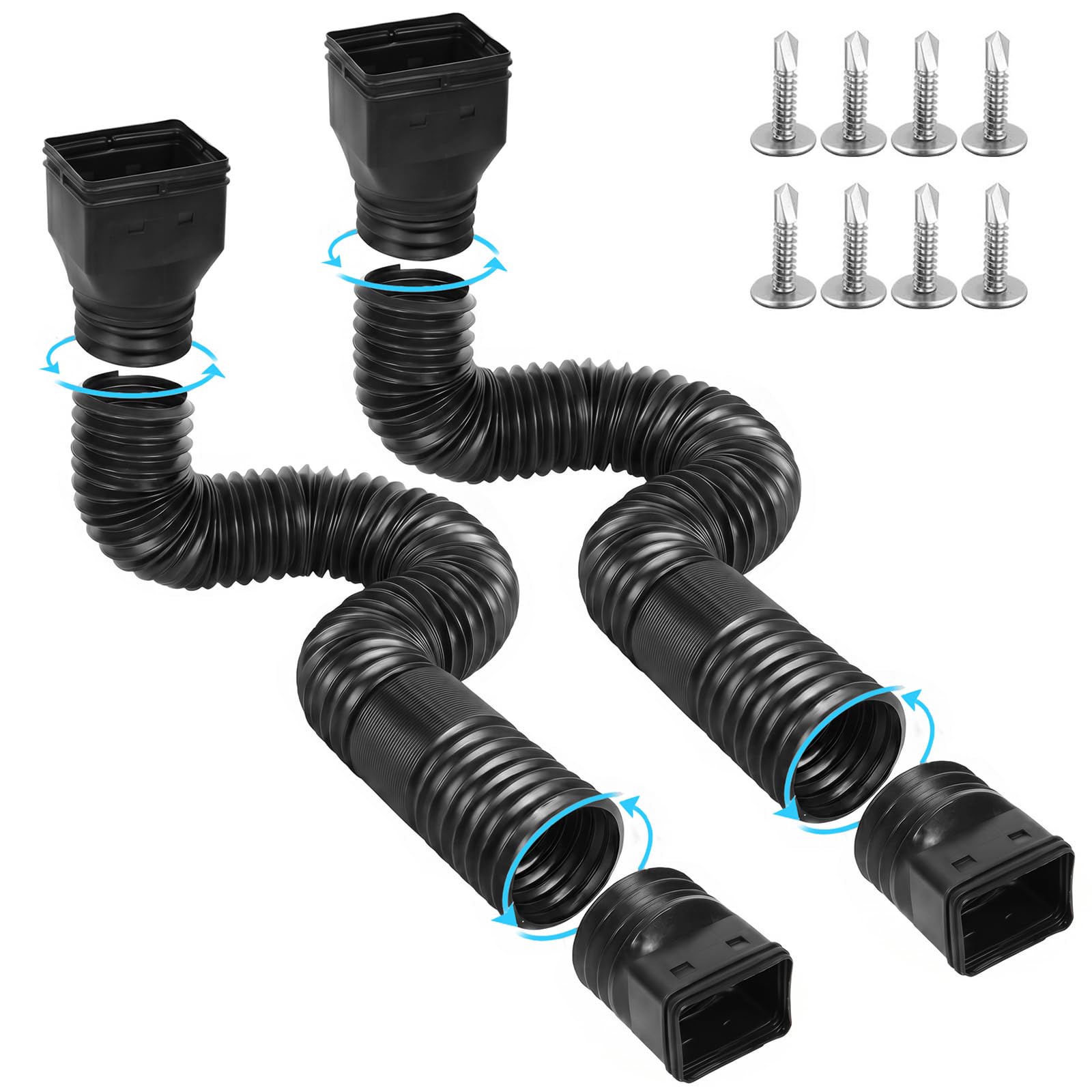 Ogutter Rain Gutter Downspout Extensions, Downspout Extender for Rainwater Drainage Flexible, Down Spout Drain Extension Pipe and Extendable from 21 to 66 Inches (Black)