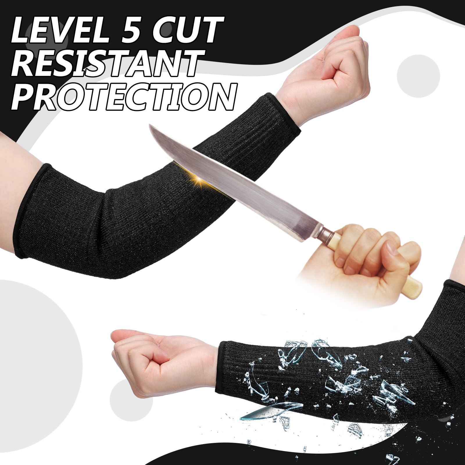 Sintege 3 Pairs Arm Protectors for Thin Skin and Bruising Cut Resistant Forearm Sleeve Level 5 Arm Burn Protection Sleeve (Black,7.9 Inch)