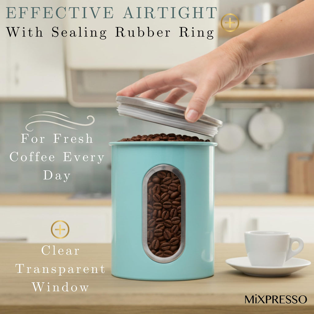 Mixpresso 3-Piece Aqua Blue Canisters Sets For The Kitchen, Airtight Canister Set With See Through Window, Storage Jars for Coffee Container, Tea Organizer & Sugar Canister, Kitchen Canisters