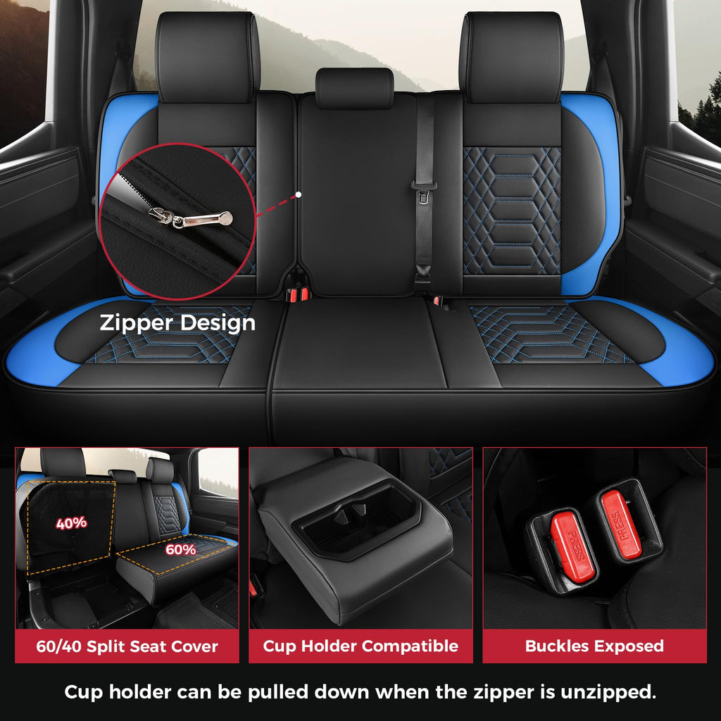 FREESOO Tundra Seat Covers 2007-2013, Fit for Toyota Tundra Crewmax Cab 5 Seats, Custom Truck Seat Covers with Waterproof Faux Leather Black