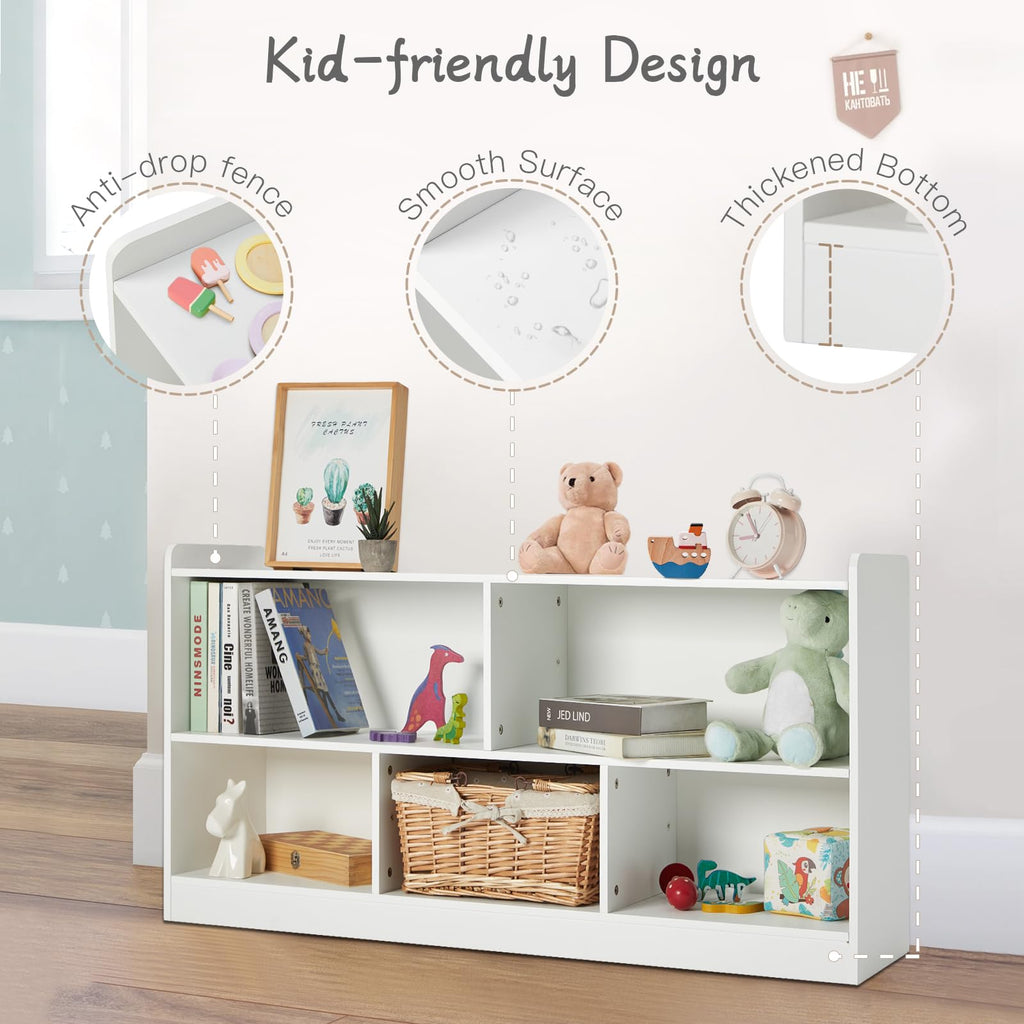 Montessori Shelf, Wooden Toy Storage Organizer for Books Toys, 2 Shelf Bookcase, 5-Section Storage Cabinet, Toddler Book Shelf for Kids Rooms, Playroom, Nursery, Kindergarten (Natural)