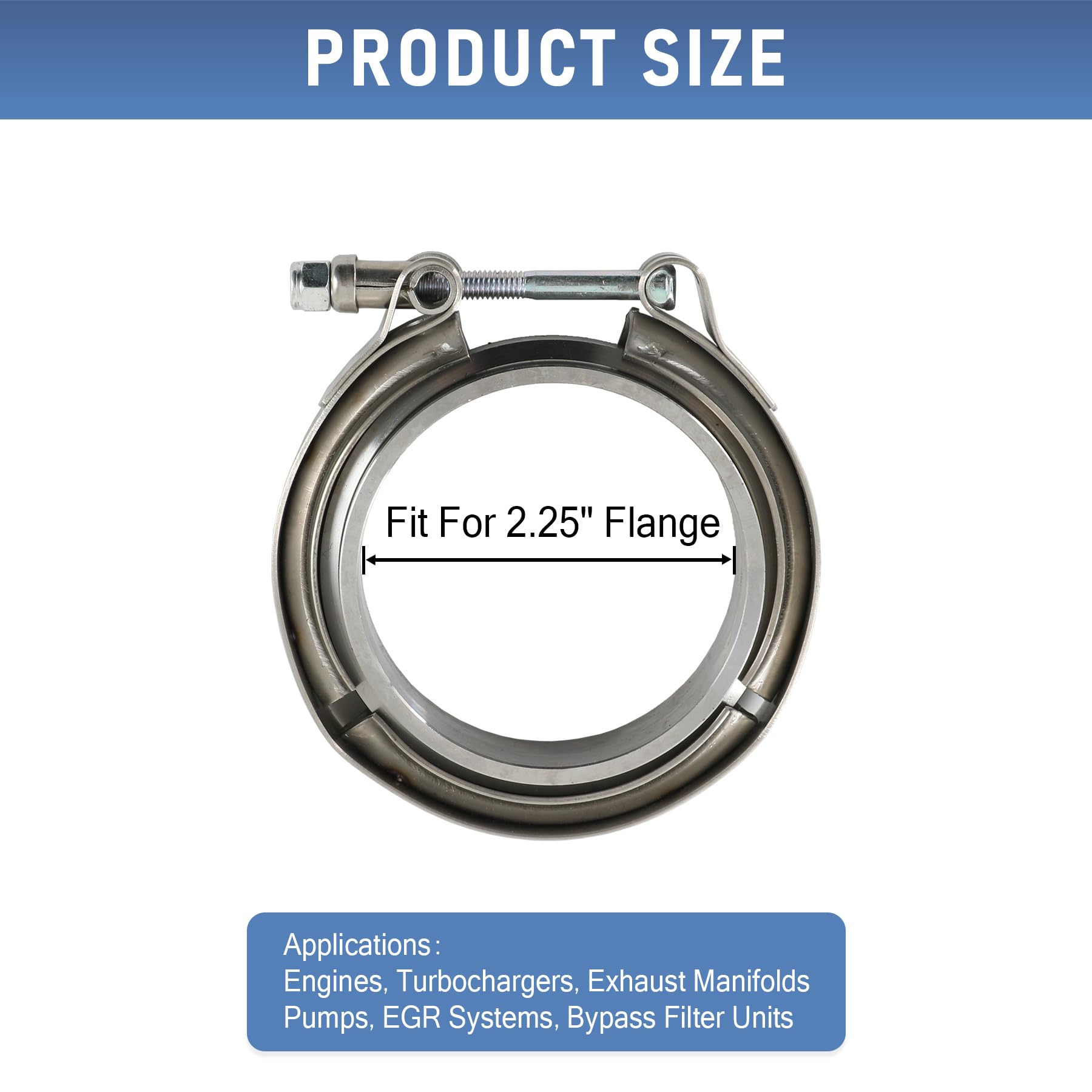 2.25" V-Band Flange Clamp Kit With Ridge Stainless Steel Replacement For Exhaust Downpipe 2.25 Inch