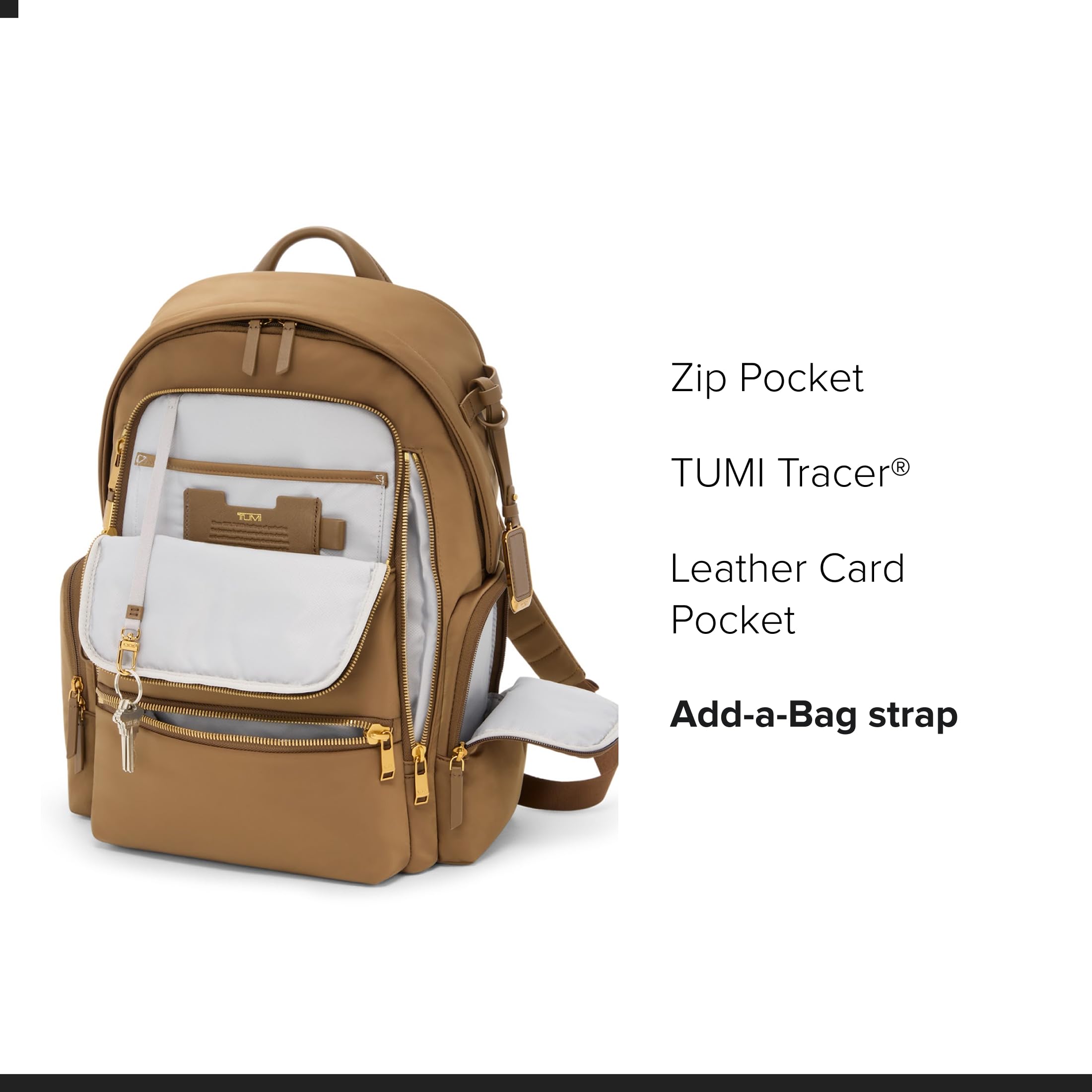 TUMI - Voyageur Celina Backpack - Women's Work and Travel Bag - 16.0" X 10.6" X 6.5" - Holds Up to 16" Laptop - Black & Gold Hardware