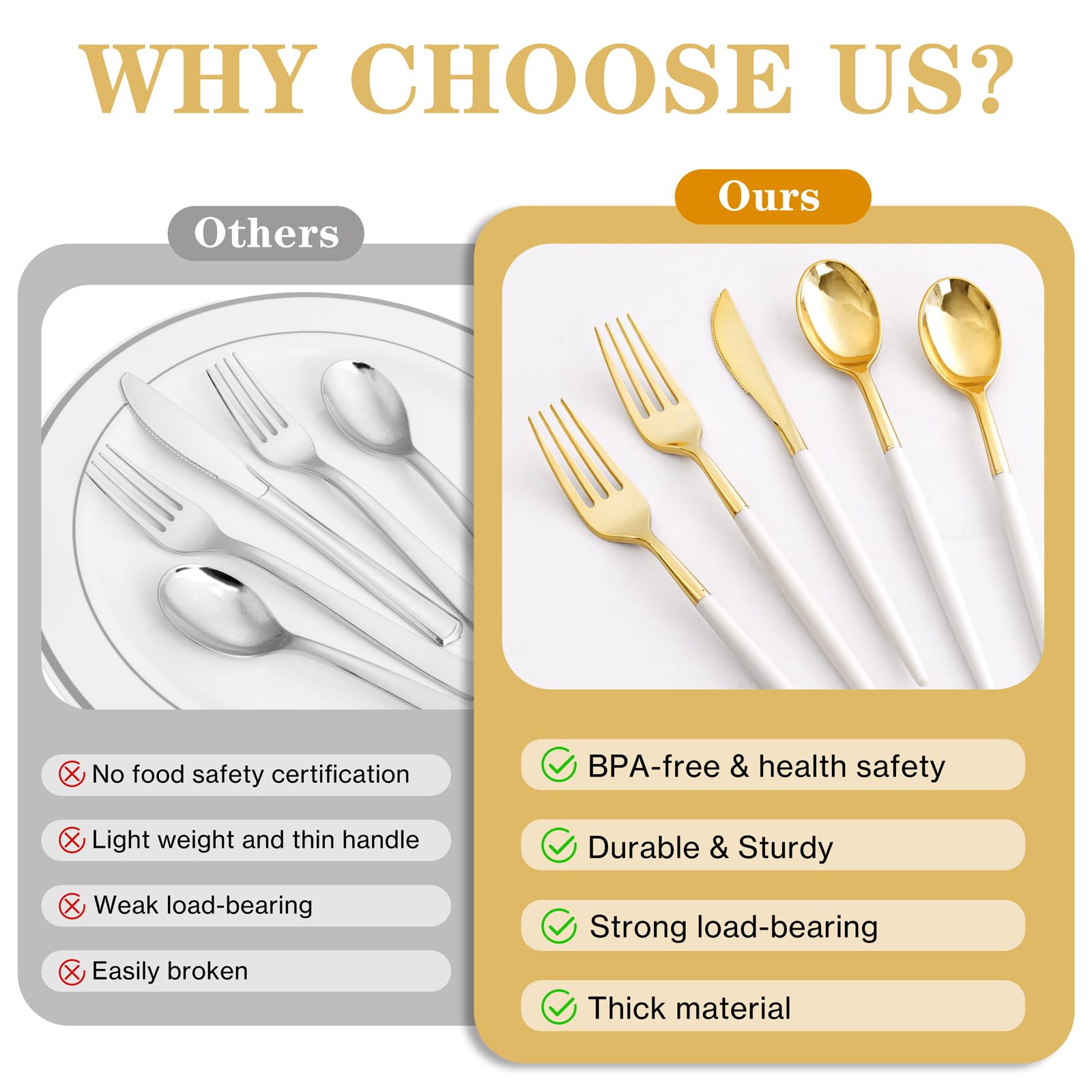 Supernal 102 Pcs Black and Gold Plastic Silverware Set,Heavy Duty Gold Disposable Cutlery for 34 Guests (34 Forks,34 Spoons,34 Knives),Elegant Plastic Flatware for Weddings,Parties & Upscale Events