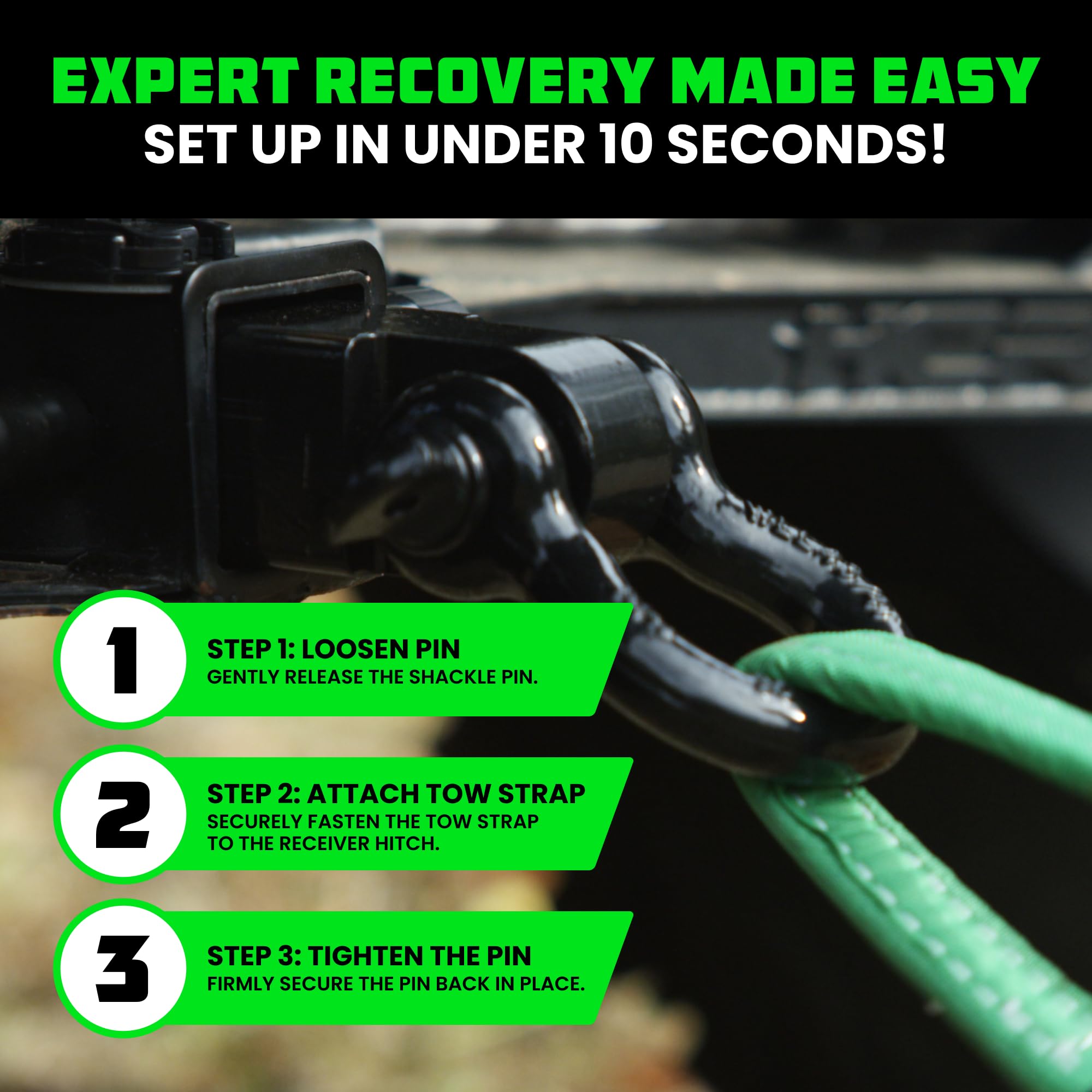 Rhino USA Heavy-Duty Recovery Gear Combos Off-Road Truck Vehicle Recovery, Best Offroad Towing Accessories - Backed for Life (20' Strap + Hitch)