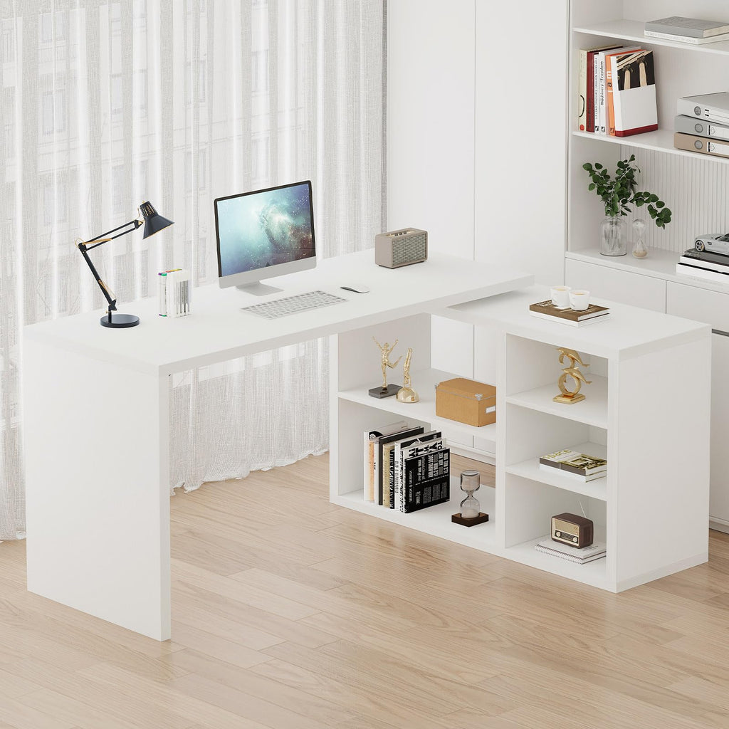 HSH Black L Shaped Computer Desk, Corner Desk with Storage Cabinet Shelves, Reversible Industrial Wood Executive Workstation, L-Shaped Home Office Table for Work Study Writing Gaming, 55 Inch