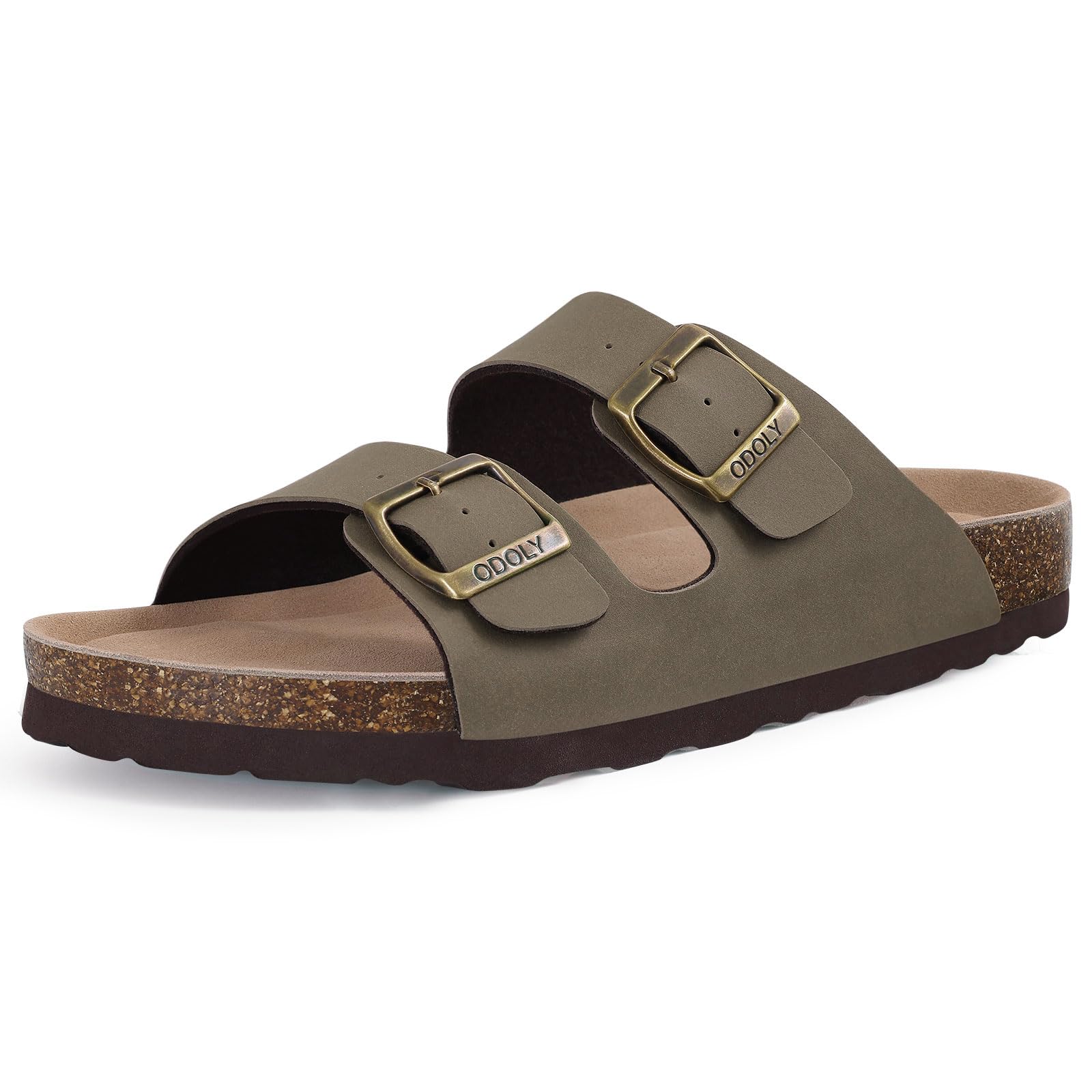 ODOLY Unisex Cork Footbed Slide Sandal, Arch Support Summer Outdoor Sandals with Adjustable Buckle for Women and Men