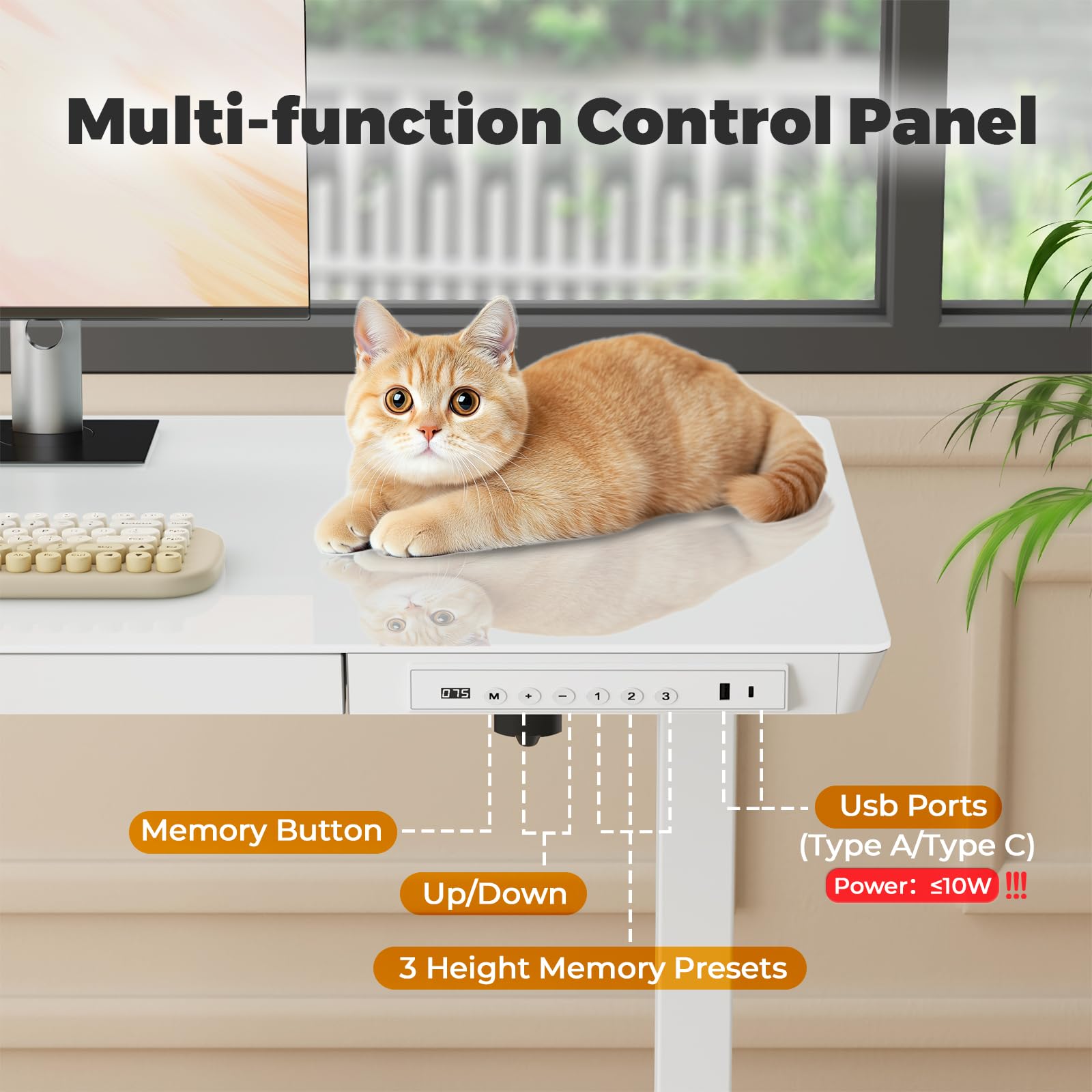 Glass Electric Standing Desk with Drawer, 35" x 20" Whole Piece Tabletop Samll Sit Stand Table, Height Adjustable Workstation with Storage & USB Ports, Quick Install Home Office Desk
