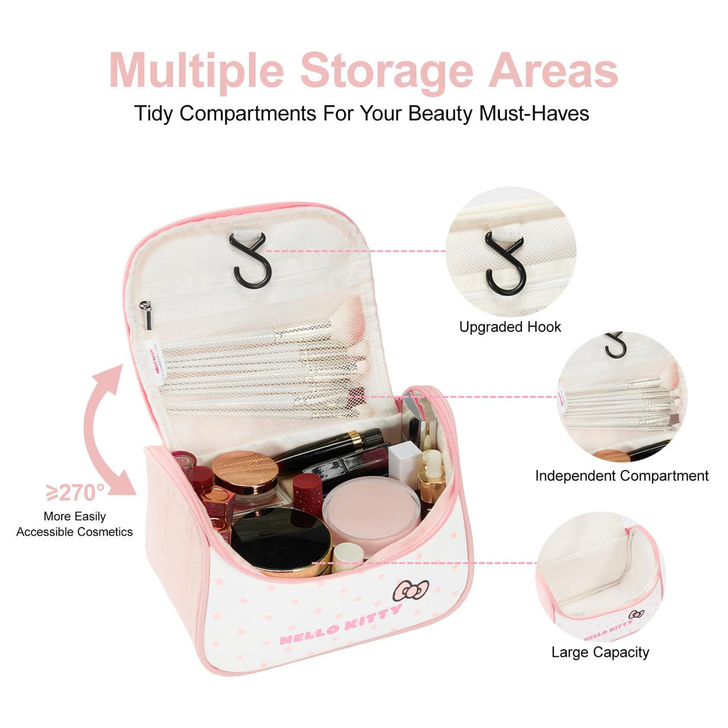 AmBealla Makeup Bag Large Waterproof Cosmetic Bags with Makeup Brush Holder,Cute Printed Makeup Organizer for Women Traveling,Portable Toiletry Bag for Girls