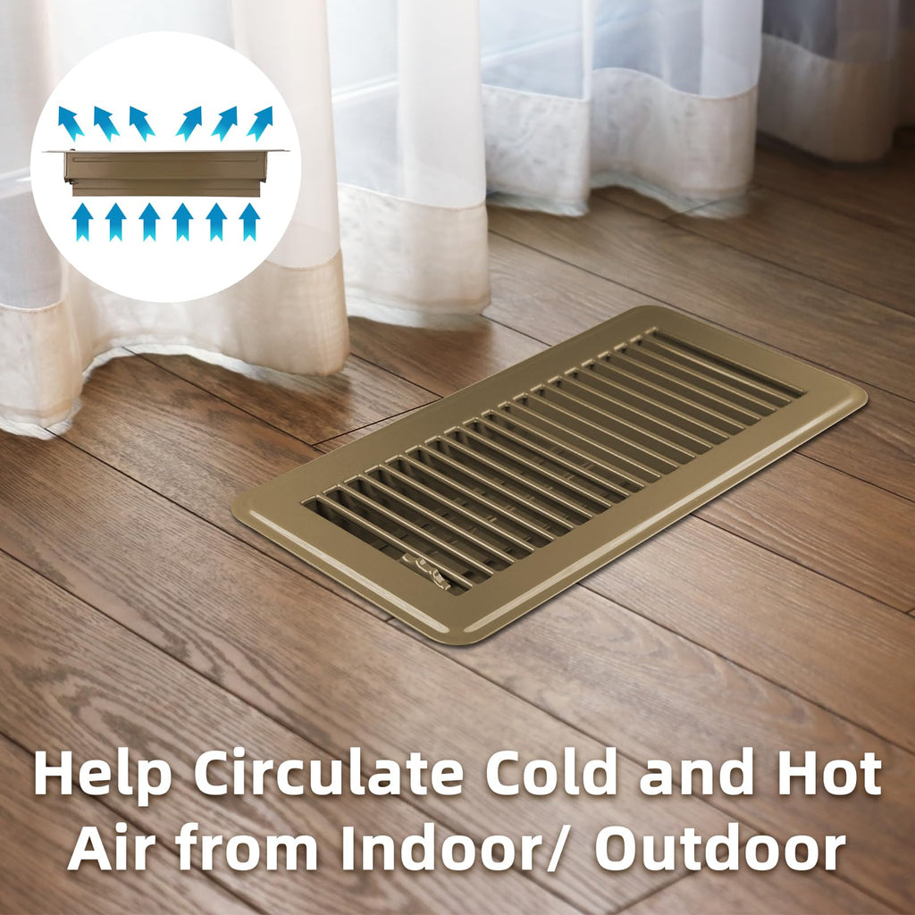 Floor Register 2x12 Inch Brown, Floor Vent Covers for Home Floor, Sidewall, Design with Adjustable Air Supply Lever Air Vent Deflectors, 2 Pack