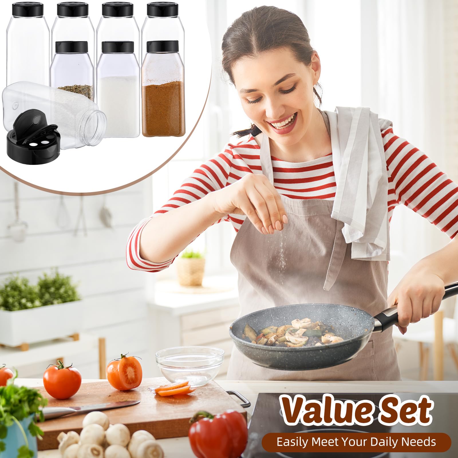 Mifoci 28 Pack 16 oz Plastic Spice Jars with Cap Square Plastic Bottle Containers with Shaker Lids and Stickers Large Seasoning Shaker Empty Powder Storage Container for Storing Salt Herbs (Black)
