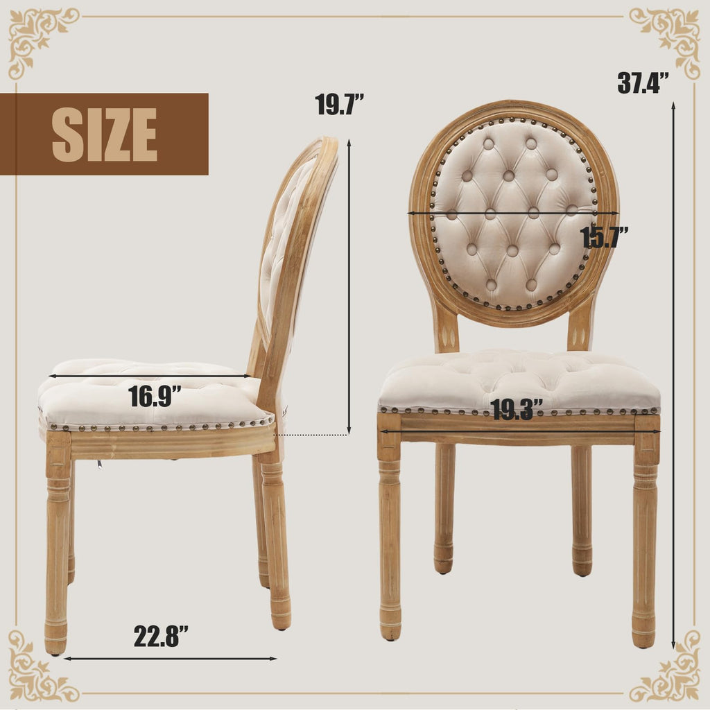 SoarFlash Linen French Dining Chairs Set of 2, Vantage Dining Chair with Round Back, Wood Leg Farmhouse Country Dining Chair for Living Room,Kitchen,Bedroom,Beige